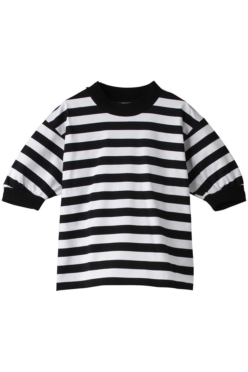 【スリー ドッツ/three dots】のビッグストライプ パフTシャツ インテリア・キッズ・メンズ・レディースファッション・服の通販 founy(ファニー) 　ファッション　Fashion　レディースファッション　Fashion for Women　トップス・カットソー　Cut & Sew Tops　シャツ・ブラウス・オフィスカジュアル　Elegant Blouses & Button-Ups　ロングTシャツ・Tシャツ　Longline T-Shirts & Tees　カットソー・ベーシックTシャツ　Cut-and-Sewn Tops / Stretch Tees & Basics　ショート　Short, Short Length　ストライプ　Stripe, Striped Pattern　スリーブ　Sleeve, Long Sleeve / Short Sleeve　ビッグ　Big, Oversized　モックネック　Mock Neck, Short Turtleneck　ホワイト×ブラック|ID: prp329100004874489 ipo3291000000036358188