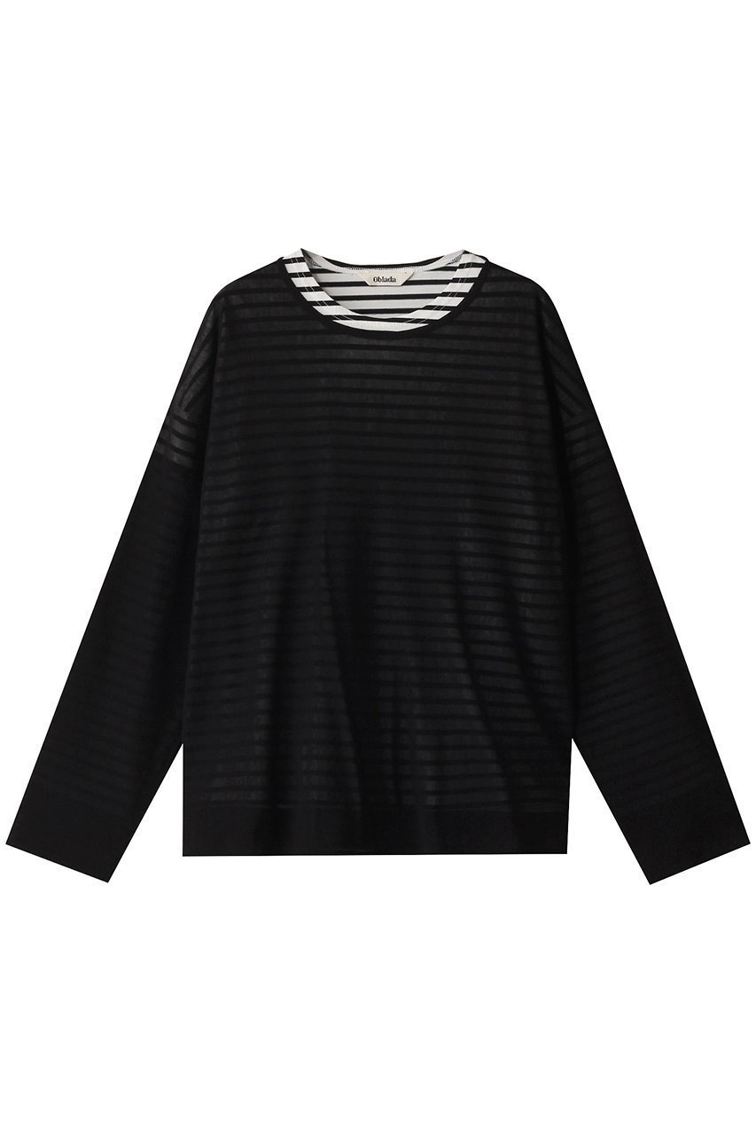 【オブラダ/Oblada】のシアーレイヤー ロングTシャツ インテリア・キッズ・メンズ・レディースファッション・服の通販 founy(ファニー) 　ファッション　Fashion　レディースファッション　Fashion for Women　トップス・カットソー　Cut & Sew Tops　シャツ・ブラウス・オフィスカジュアル　Elegant Blouses & Button-Ups　ロングTシャツ・Tシャツ　Longline T-Shirts & Tees　カットソー・ベーシックTシャツ　Cut-and-Sewn Tops / Stretch Tees & Basics　インナー　Innerwear　シアー　Sheer, See-Through　シンプル　Simple, Minimal　スリーブ　Sleeve, Long Sleeve / Short Sleeve　トレンド　Trend, Trending Now　ボーダー　Border, Stripe　ロング　Long, Long-Length　エレガント 上品　Elegant　ブラック|ID: prp329100004874555 ipo3291000000036358705