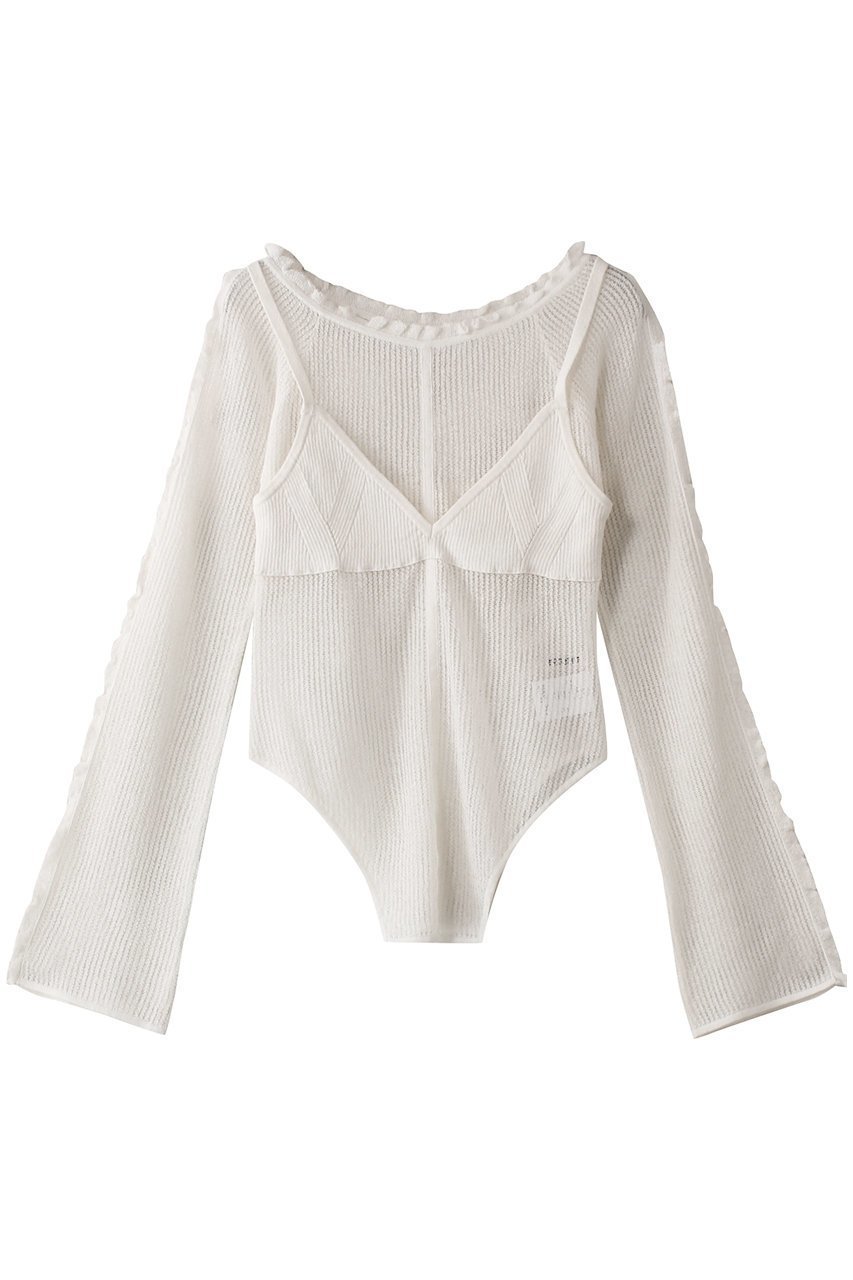 【プランク プロジェクト/PRANK PROJECT】のレイヤードフリルニットトップス / Layered Frill Knit Top インテリア・キッズ・メンズ・レディースファッション・服の通販 founy(ファニー) 　ファッション　Fashion　レディースファッション　Fashion for Women　トップス・カットソー　Cut & Sew Tops　ニット　Knit Tops & Sweaters　キャミソール&ノースリーブ　Camisoles & Sleeveless Tops　シャツ・ブラウス・オフィスカジュアル　Elegant Blouses & Button-Ups　ロングTシャツ・Tシャツ　Longline T-Shirts & Tees　カットソー・ベーシックTシャツ　Cut-and-Sewn Tops / Stretch Tees & Basics　キャミソール　Camisole, Spaghetti Strap Top　スーツ　Suit, Formalwear　タンク　Tank Top, Sleeveless Top　デコルテ　Décolleté, Neckline　ドッキング　Docking, Mixed Material　フリル　Frill, Ruffle　ボトム　Bottoms, Lower Wear　リネン　Linen, Linen Fabric　WHT(ホワイト)|ID: prp329100004874567 ipo3291000000036358796