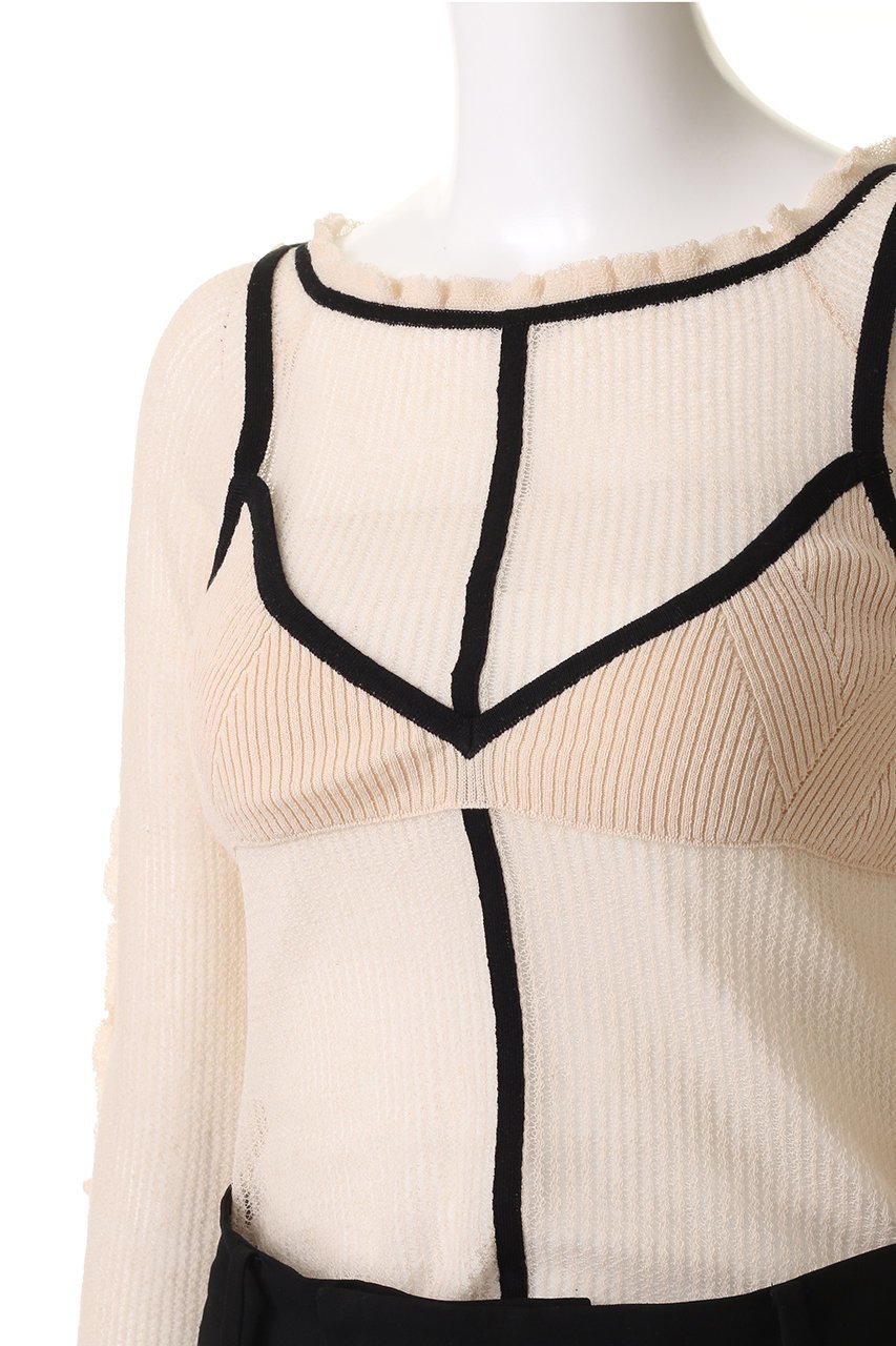 【プランク プロジェクト/PRANK PROJECT】のレイヤードフリルニットトップス / Layered Frill Knit Top 人気、トレンドファッション・服の通販 founy(ファニー) 　ファッション　Fashion　レディースファッション　Fashion for Women　トップス・カットソー　Cut & Sew Tops　ニット　Knit Tops & Sweaters　キャミソール&ノースリーブ　Camisoles & Sleeveless Tops　シャツ・ブラウス・オフィスカジュアル　Elegant Blouses & Button-Ups　ロングTシャツ・Tシャツ　Longline T-Shirts & Tees　カットソー・ベーシックTシャツ　Cut-and-Sewn Tops / Stretch Tees & Basics　キャミソール　Camisole, Spaghetti Strap Top　スーツ　Suit, Formalwear　タンク　Tank Top, Sleeveless Top　デコルテ　Décolleté, Neckline　ドッキング　Docking, Mixed Material　フリル　Frill, Ruffle　ボトム　Bottoms, Lower Wear　リネン　Linen, Linen Fabric　other-5|ID: prp329100004874567 ipo3291000000036358800