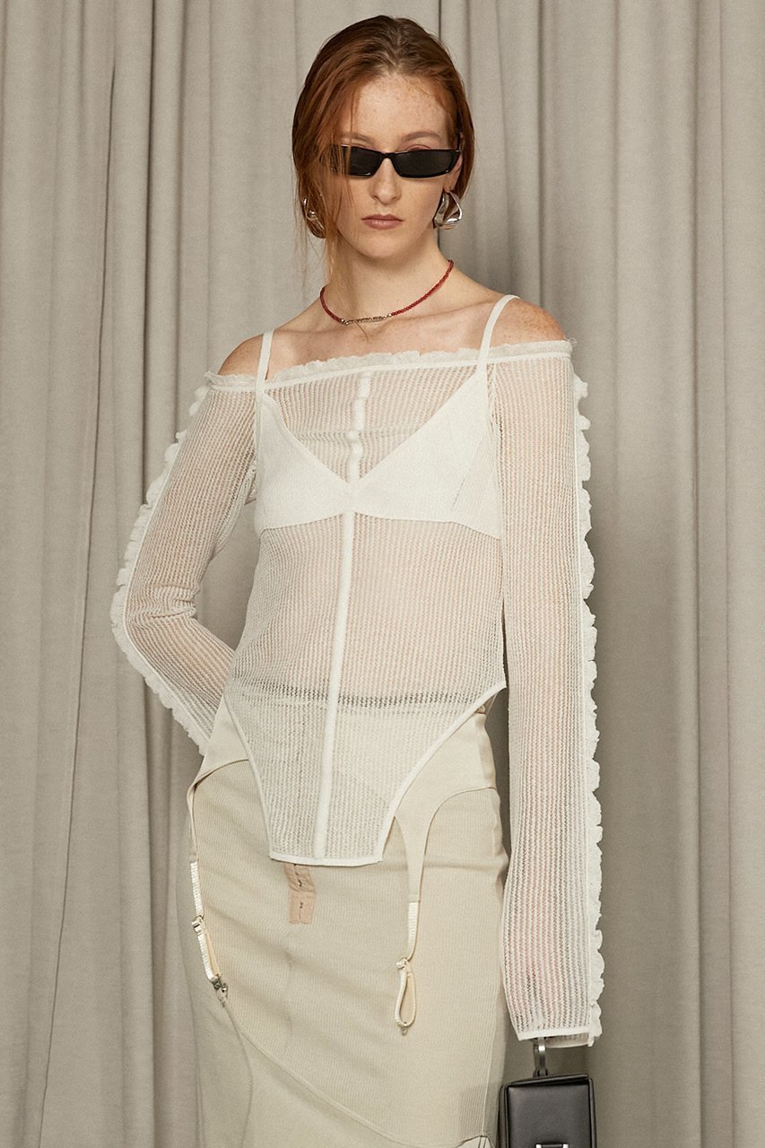 【プランク プロジェクト/PRANK PROJECT】のレイヤードフリルニットトップス / Layered Frill Knit Top 人気、トレンドファッション・服の通販 founy(ファニー) 　ファッション　Fashion　レディースファッション　Fashion for Women　トップス・カットソー　Cut & Sew Tops　ニット　Knit Tops & Sweaters　キャミソール&ノースリーブ　Camisoles & Sleeveless Tops　シャツ・ブラウス・オフィスカジュアル　Elegant Blouses & Button-Ups　ロングTシャツ・Tシャツ　Longline T-Shirts & Tees　カットソー・ベーシックTシャツ　Cut-and-Sewn Tops / Stretch Tees & Basics　キャミソール　Camisole, Spaghetti Strap Top　スーツ　Suit, Formalwear　タンク　Tank Top, Sleeveless Top　デコルテ　Décolleté, Neckline　ドッキング　Docking, Mixed Material　フリル　Frill, Ruffle　ボトム　Bottoms, Lower Wear　リネン　Linen, Linen Fabric　other-7|ID: prp329100004874567 ipo3291000000036358802