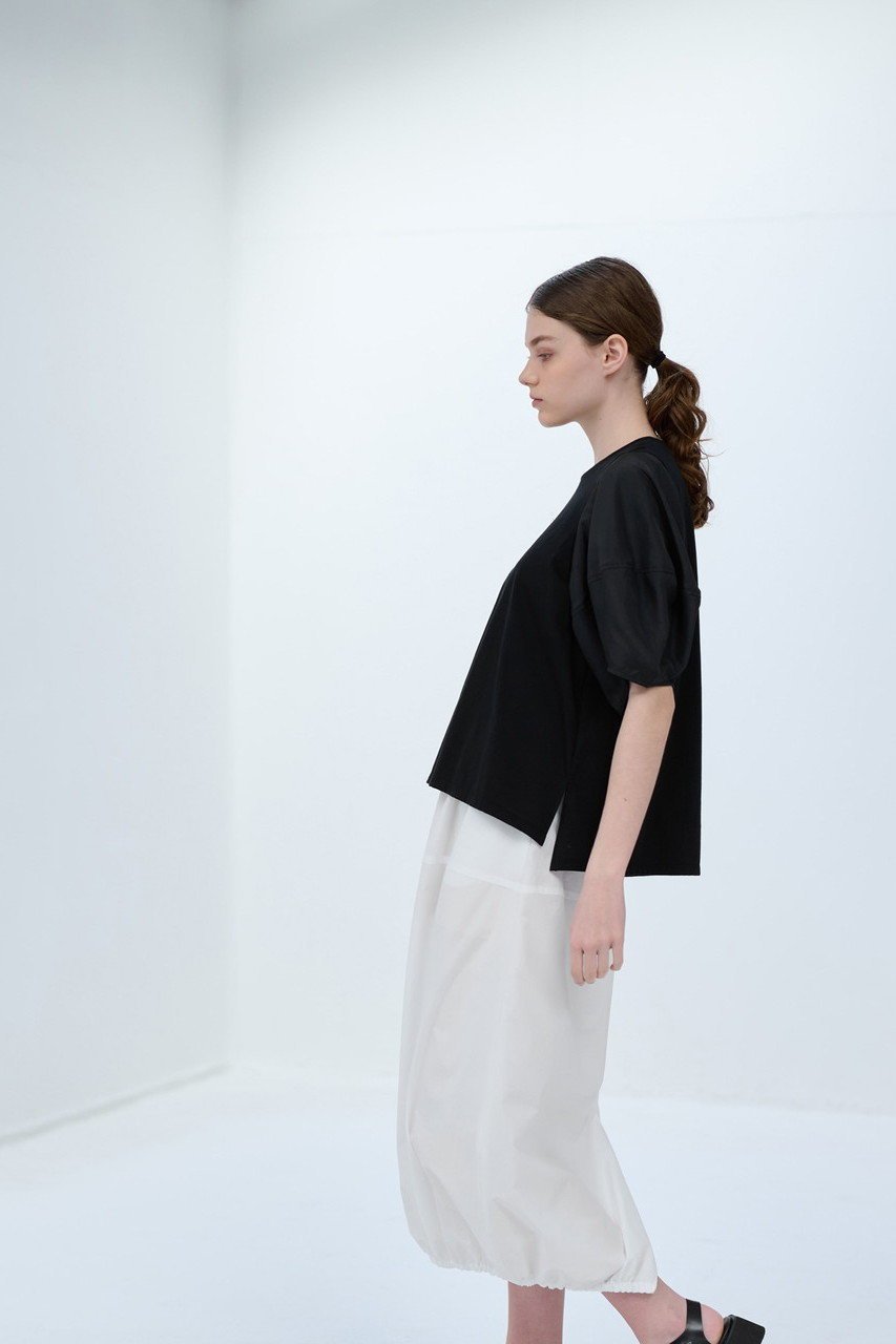 【ランバン オン ブルー/LANVIN en Bleu】の袖布帛コンビカットソー 人気、トレンドファッション・服の通販 founy(ファニー) 　ファッション　Fashion　レディースファッション　Fashion for Women　トップス・カットソー　Cut & Sew Tops　シャツ・ブラウス・オフィスカジュアル　Elegant Blouses & Button-Ups　ロングTシャツ・Tシャツ　Longline T-Shirts & Tees　カットソー・ベーシックTシャツ　Cut-and-Sewn Tops / Stretch Tees & Basics　カットソー　Cut and Sewn Top　コンビ　Combo, Combination Style　ショート　Short, Short Length　スリーブ　Sleeve, Long Sleeve / Short Sleeve　タフタ　Taffeta, Structured Fabric　ヴィンテージ　Vintage Style　エレガント 上品　Elegant　other-4|ID: prp329100004874639 ipo3291000000036359339