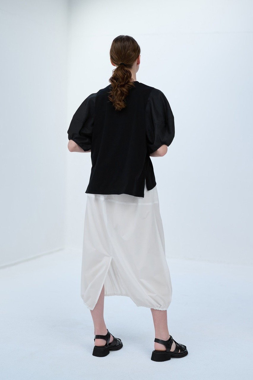 【ランバン オン ブルー/LANVIN en Bleu】の袖布帛コンビカットソー 人気、トレンドファッション・服の通販 founy(ファニー) 　ファッション　Fashion　レディースファッション　Fashion for Women　トップス・カットソー　Cut & Sew Tops　シャツ・ブラウス・オフィスカジュアル　Elegant Blouses & Button-Ups　ロングTシャツ・Tシャツ　Longline T-Shirts & Tees　カットソー・ベーシックTシャツ　Cut-and-Sewn Tops / Stretch Tees & Basics　カットソー　Cut and Sewn Top　コンビ　Combo, Combination Style　ショート　Short, Short Length　スリーブ　Sleeve, Long Sleeve / Short Sleeve　タフタ　Taffeta, Structured Fabric　ヴィンテージ　Vintage Style　エレガント 上品　Elegant　other-5|ID: prp329100004874639 ipo3291000000036359340