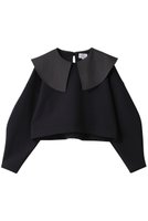 【ランバン オン ブルー/LANVIN en Bleu】のビックカラークロップドカットソー 人気、トレンドファッション・服の通販 founy(ファニー) ファッション Fashion レディースファッション Fashion for Women トップス・カットソー Cut & Sew Tops シャツ・ブラウス・オフィスカジュアル Elegant Blouses & Button-Ups ロングTシャツ・Tシャツ Longline T-Shirts & Tees カットソー・ベーシックTシャツ Cut-and-Sewn Tops / Stretch Tees & Basics カットソー Cut and Sewn Top クロップド Cropped, Short Length スリット Slit, Slit Detail スリーブ Sleeve, Long Sleeve / Short Sleeve トレンド Trend, Trending Now リボン Ribbon, Bow ロング Long, Long-Length |ID:prp329100004874669