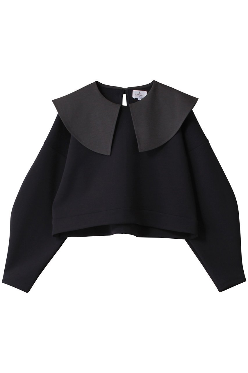 【ランバン オン ブルー/LANVIN en Bleu】のビックカラークロップドカットソー 人気、トレンドファッション・服の通販 founy(ファニー) 　ファッション　Fashion　レディースファッション　Fashion for Women　トップス・カットソー　Cut & Sew Tops　シャツ・ブラウス・オフィスカジュアル　Elegant Blouses & Button-Ups　ロングTシャツ・Tシャツ　Longline T-Shirts & Tees　カットソー・ベーシックTシャツ　Cut-and-Sewn Tops / Stretch Tees & Basics　カットソー　Cut and Sewn Top　クロップド　Cropped, Short Length　スリット　Slit, Slit Detail　スリーブ　Sleeve, Long Sleeve / Short Sleeve　トレンド　Trend, Trending Now　リボン　Ribbon, Bow　ロング　Long, Long-Length　 other-1|ID: prp329100004874669 ipo3291000000036359550