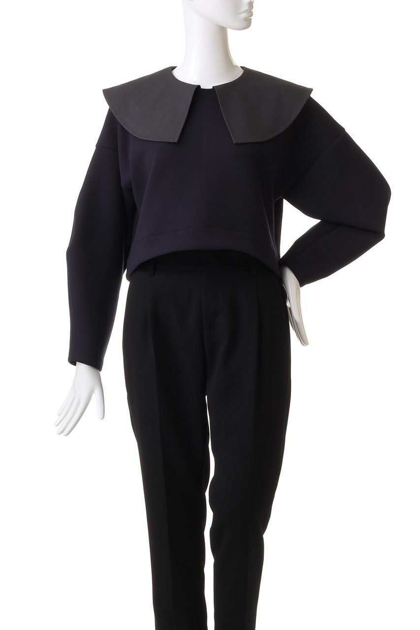 【ランバン オン ブルー/LANVIN en Bleu】のビックカラークロップドカットソー 人気、トレンドファッション・服の通販 founy(ファニー) 　ファッション　Fashion　レディースファッション　Fashion for Women　トップス・カットソー　Cut & Sew Tops　シャツ・ブラウス・オフィスカジュアル　Elegant Blouses & Button-Ups　ロングTシャツ・Tシャツ　Longline T-Shirts & Tees　カットソー・ベーシックTシャツ　Cut-and-Sewn Tops / Stretch Tees & Basics　カットソー　Cut and Sewn Top　クロップド　Cropped, Short Length　スリット　Slit, Slit Detail　スリーブ　Sleeve, Long Sleeve / Short Sleeve　トレンド　Trend, Trending Now　リボン　Ribbon, Bow　ロング　Long, Long-Length　other-2|ID: prp329100004874669 ipo3291000000036359553