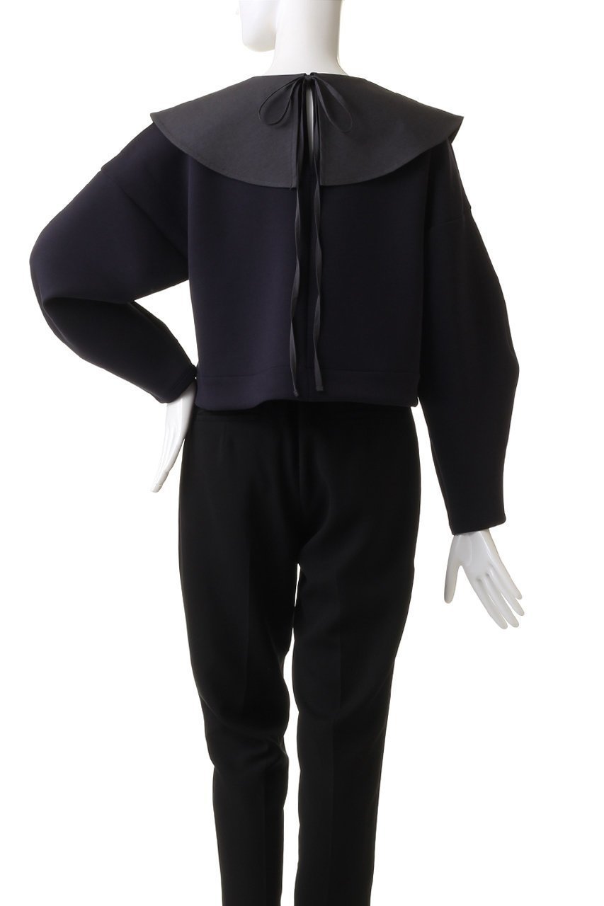 【ランバン オン ブルー/LANVIN en Bleu】のビックカラークロップドカットソー 人気、トレンドファッション・服の通販 founy(ファニー) 　ファッション　Fashion　レディースファッション　Fashion for Women　トップス・カットソー　Cut & Sew Tops　シャツ・ブラウス・オフィスカジュアル　Elegant Blouses & Button-Ups　ロングTシャツ・Tシャツ　Longline T-Shirts & Tees　カットソー・ベーシックTシャツ　Cut-and-Sewn Tops / Stretch Tees & Basics　カットソー　Cut and Sewn Top　クロップド　Cropped, Short Length　スリット　Slit, Slit Detail　スリーブ　Sleeve, Long Sleeve / Short Sleeve　トレンド　Trend, Trending Now　リボン　Ribbon, Bow　ロング　Long, Long-Length　other-4|ID: prp329100004874669 ipo3291000000036359555