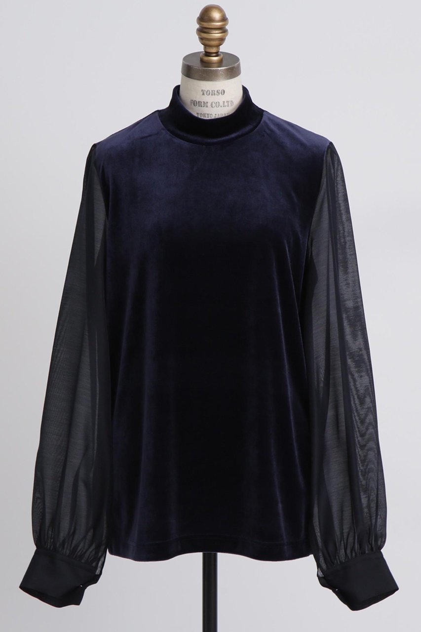 【ヒューエルミュージアム/hueLe Museum】の【STUMBLY】Velour Organdy Pullover 人気、トレンドファッション・服の通販 founy(ファニー) 　ファッション　Fashion　レディースファッション　Fashion for Women　トップス・カットソー　Cut & Sew Tops　シャツ・ブラウス・オフィスカジュアル　Elegant Blouses & Button-Ups　ロングTシャツ・Tシャツ　Longline T-Shirts & Tees　カジュアルプルオーバー・ニットトップス　Pullovers & Knit Tops / Casual Pullovers　カットソー・ベーシックTシャツ　Cut-and-Sewn Tops / Stretch Tees & Basics　ベロアトップス　Velour Tops / Velvet-Look Items　オーガンジー　Organza Fabric　コンビ　Combo, Combination Style　スリーブ　Sleeve, Long Sleeve / Short Sleeve　ハイネック　High Neck, Mock Neck　ベロア　Velour, Soft Velvet　ロング　Long, Long-Length　other-2|ID: prp329100004874775 ipo3291000000036360336
