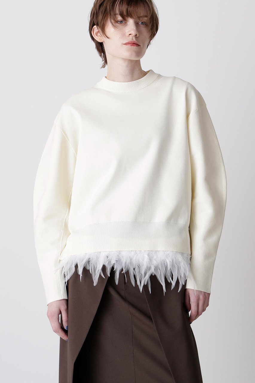 【ヒューエルミュージアム/hueLe Museum】の【hLM】フェザーレイヤードニット 人気、トレンドファッション・服の通販 founy(ファニー) 　ファッション　Fashion　レディースファッション　Fashion for Women　トップス・カットソー　Cut & Sew Tops　ニット　Knit Tops & Sweaters　カジュアルプルオーバー・ニットトップス　Pullovers & Knit Tops / Casual Pullovers　インナー　Innerwear　エレガント 上品　Elegant　オーガンジー　Organza Fabric　ジャケット　Jacket, Outerwear　フェザー　Feather, Feather Detail　 other-1|ID: prp329100004874841 ipo3291000000036360843