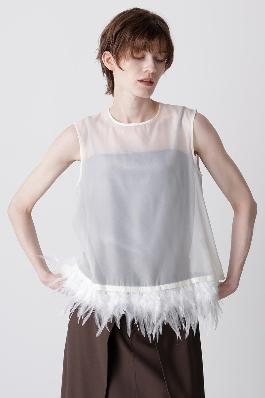 【ヒューエルミュージアム/hueLe Museum】の【hLM】フェザーレイヤードニット 人気、トレンドファッション・服の通販 founy(ファニー) 　ファッション　Fashion　レディースファッション　Fashion for Women　トップス・カットソー　Cut & Sew Tops　ニット　Knit Tops & Sweaters　カジュアルプルオーバー・ニットトップス　Pullovers & Knit Tops / Casual Pullovers　インナー　Innerwear　エレガント 上品　Elegant　オーガンジー　Organza Fabric　ジャケット　Jacket, Outerwear　フェザー　Feather, Feather Detail　other-4|ID: prp329100004874841 ipo3291000000036360848