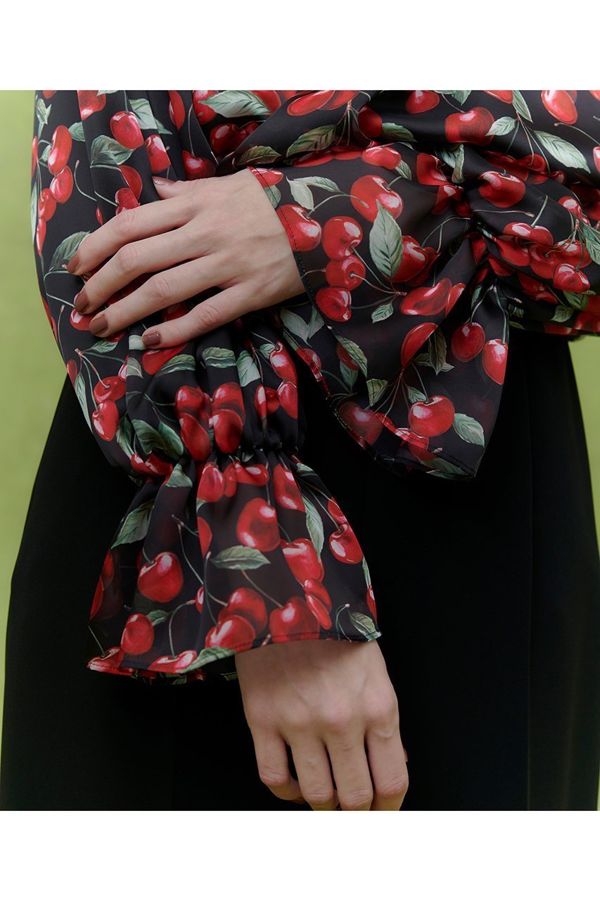 【アルアバイル/allureville】の【LOULOU WILLOUGHBY】LISAチェリープリントオフショルブラウス 人気、トレンドファッション・服の通販 founy(ファニー) 　ファッション　Fashion　レディースファッション　Fashion for Women　トップス・カットソー　Cut & Sew Tops　シャツ・ブラウス・オフィスカジュアル　Elegant Blouses & Button-Ups　なめらか　Smooth, Silky Texture　サテン　Satin, Glossy Fabric　ジョーゼット　Georgette, Semi-Sheer Fabric　スリーブ　Sleeve, Long Sleeve / Short Sleeve　チェリー　Cherry, Cherry Pattern　プリント　Print, Printed Pattern　ロング　Long, Long-Length　other-6|ID: prp329100004874971 ipo3291000000036361899