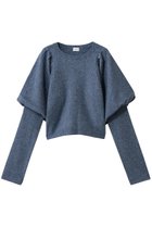 【マノフ/MANOF】のPUFFY SLEEVE KNIT 大人の最旬トレンドファッション＆コーディネート founy(ファウニー) ファッション Fashion レディースファッション Fashion for Women トップス・カットソー Cut & Sew Tops ニット Knit Tops & Sweaters カジュアルプルオーバー・ニットトップス Pullovers & Knit Tops / Casual Pullovers スリーブ Sleeve, Long Sleeve / Short Sleeve チュール Tulip, Tulip Motif thumbnail BLUE|ID: prp329100004874974 ipo3291000000036518664