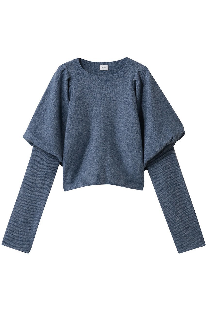 【マノフ/MANOF】のPUFFY SLEEVE KNIT インテリア・キッズ・メンズ・レディースファッション・服の通販 founy(ファウニー) 　ファッション　Fashion　レディースファッション　Fashion for Women　トップス・カットソー　Cut & Sew Tops　ニット　Knit Tops & Sweaters　カジュアルプルオーバー・ニットトップス　Pullovers & Knit Tops / Casual Pullovers　スリーブ　Sleeve, Long Sleeve / Short Sleeve　チュール　Tulip, Tulip Motif　BLUE|ID: prp329100004874974 ipo3291000000036518664