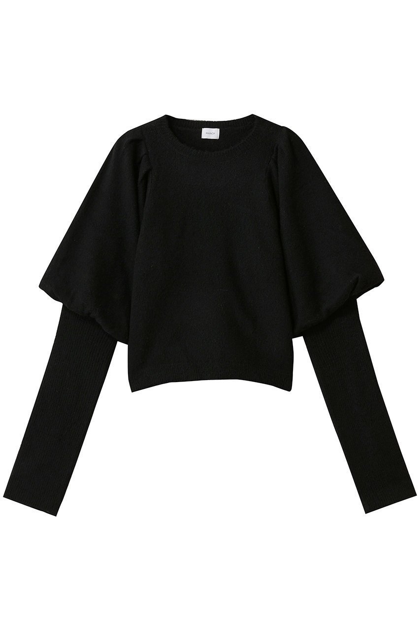 【マノフ/MANOF】のPUFFY SLEEVE KNIT インテリア・キッズ・メンズ・レディースファッション・服の通販 founy(ファウニー) 　ファッション　Fashion　レディースファッション　Fashion for Women　トップス・カットソー　Cut & Sew Tops　ニット　Knit Tops & Sweaters　カジュアルプルオーバー・ニットトップス　Pullovers & Knit Tops / Casual Pullovers　スリーブ　Sleeve, Long Sleeve / Short Sleeve　チュール　Tulip, Tulip Motif　BLACK|ID: prp329100004874974 ipo3291000000036518666