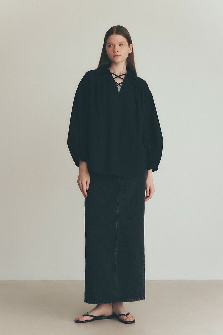 【シンゾーン/Shinzone】のレースアップブラウス 人気、トレンドファッション・服の通販 founy(ファニー) 　ファッション　Fashion　レディースファッション　Fashion for Women　トップス・カットソー　Cut & Sew Tops　シャツ・ブラウス・オフィスカジュアル　Elegant Blouses & Button-Ups　ギャザー　Gathered, Ruffled　スリーブ　Sleeve, Long Sleeve / Short Sleeve　チュニック　Tunic, Long Top　デニム　Denim, Jeans Material　レース　Lace, Lace Fabric　ロング　Long, Long-Length　other-6|ID: prp329100004875112 ipo3291000000036362677