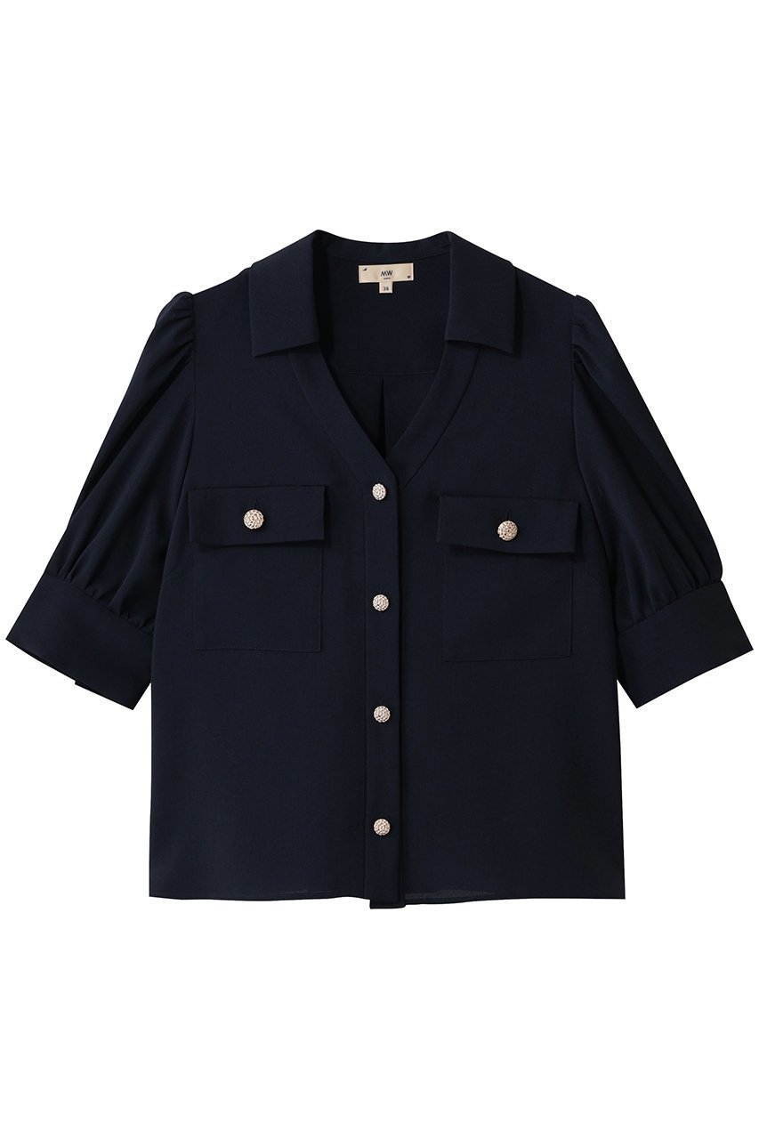 【エムダブリュー/MW】のトリアセテート(D) Vネック ハーフスリーブ ブラウス インテリア・キッズ・メンズ・レディースファッション・服の通販 founy(ファニー) ファッション Fashion レディースファッション Fashion for Women トップス・カットソー Cut & Sew Tops シャツ・ブラウス・オフィスカジュアル Elegant Blouses & Button-Ups Vネックトップス V-Neck Tops / V-Cut Neckline Shirts イレギュラー Irregular Design ギャザー Gathered, Ruffled ショート Short, Short Length スリーブ Sleeve, Long Sleeve / Short Sleeve ハーフ Half, Half-Length エレガント 上品 Elegant 定番 Standard, Basic Item ダークネイビー|ID: prp329100004875120 ipo3291000000036362753