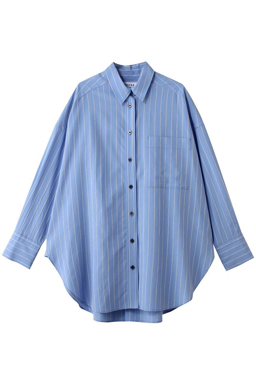 【サクラ/SACRA】のプレミアムレーヨンナイロンストライプシャツ インテリア・キッズ・メンズ・レディースファッション・服の通販 founy(ファニー) 　ファッション　Fashion　レディースファッション　Fashion for Women　トップス・カットソー　Cut & Sew Tops　シャツ・ブラウス・オフィスカジュアル　Elegant Blouses & Button-Ups　イタリア　Italy　ストライプ　Stripe, Striped Pattern　スリーブ　Sleeve, Long Sleeve / Short Sleeve　ロング　Long, Long-Length　ワッシャー　Washer, Crinkled Finish　別注　Limited Edition, Custom Order　サックス|ID: prp329100004875181 ipo3291000000036363233