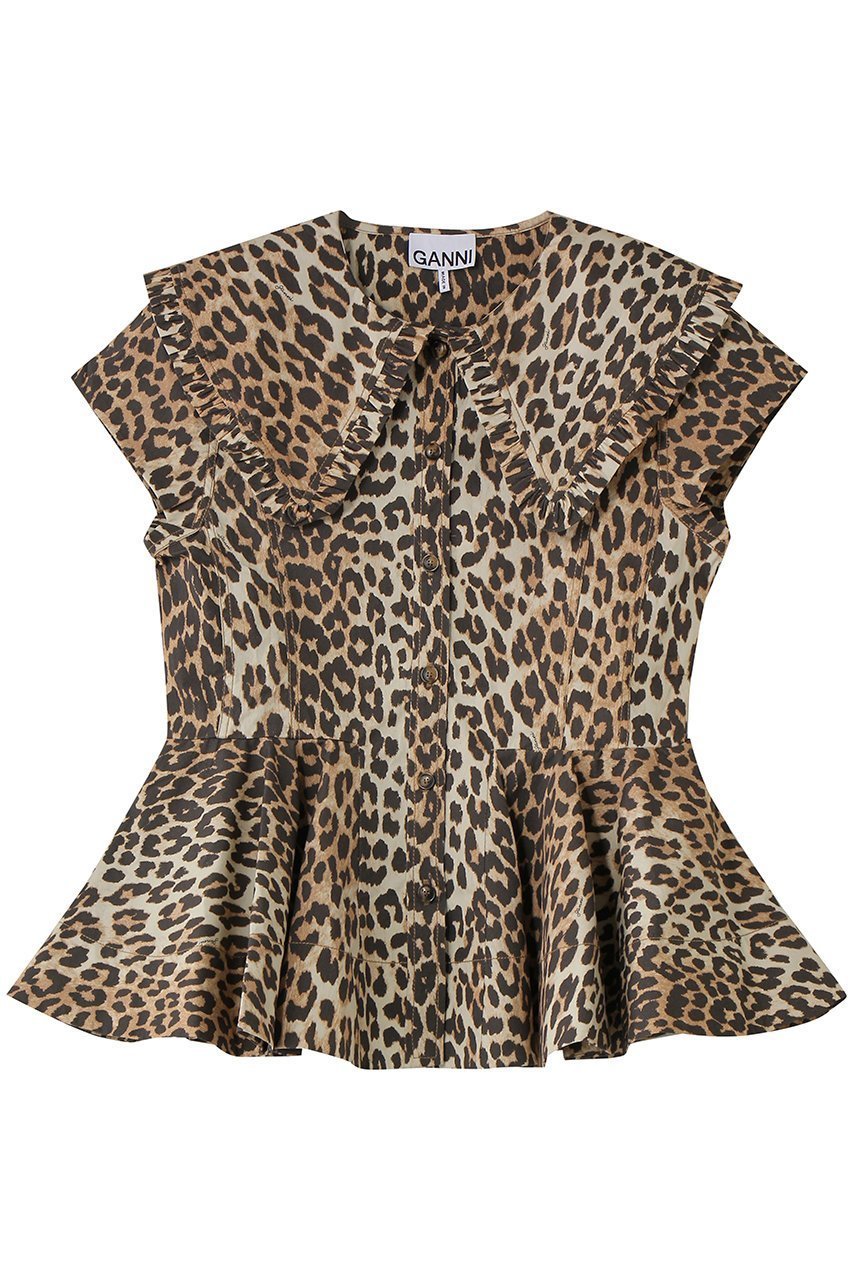 【ガニー/GANNI】のPrinted Stretch Cotton ピーターパン カラー シャツ 人気、トレンドファッション・服の通販 founy(ファニー) 　ファッション　Fashion　レディースファッション　Fashion for Women　トップス・カットソー　Cut & Sew Tops　シャツ・ブラウス・オフィスカジュアル　Elegant Blouses & Button-Ups　ショート　Short, Short Length　スリーブ　Sleeve, Long Sleeve / Short Sleeve　デニム　Denim, Jeans Material　フリル　Frill, Ruffle　フレア　Flare, Flared　ペプラム　Peplum, Flared Hem　 other-1|ID: prp329100004875211 ipo3291000000036363424