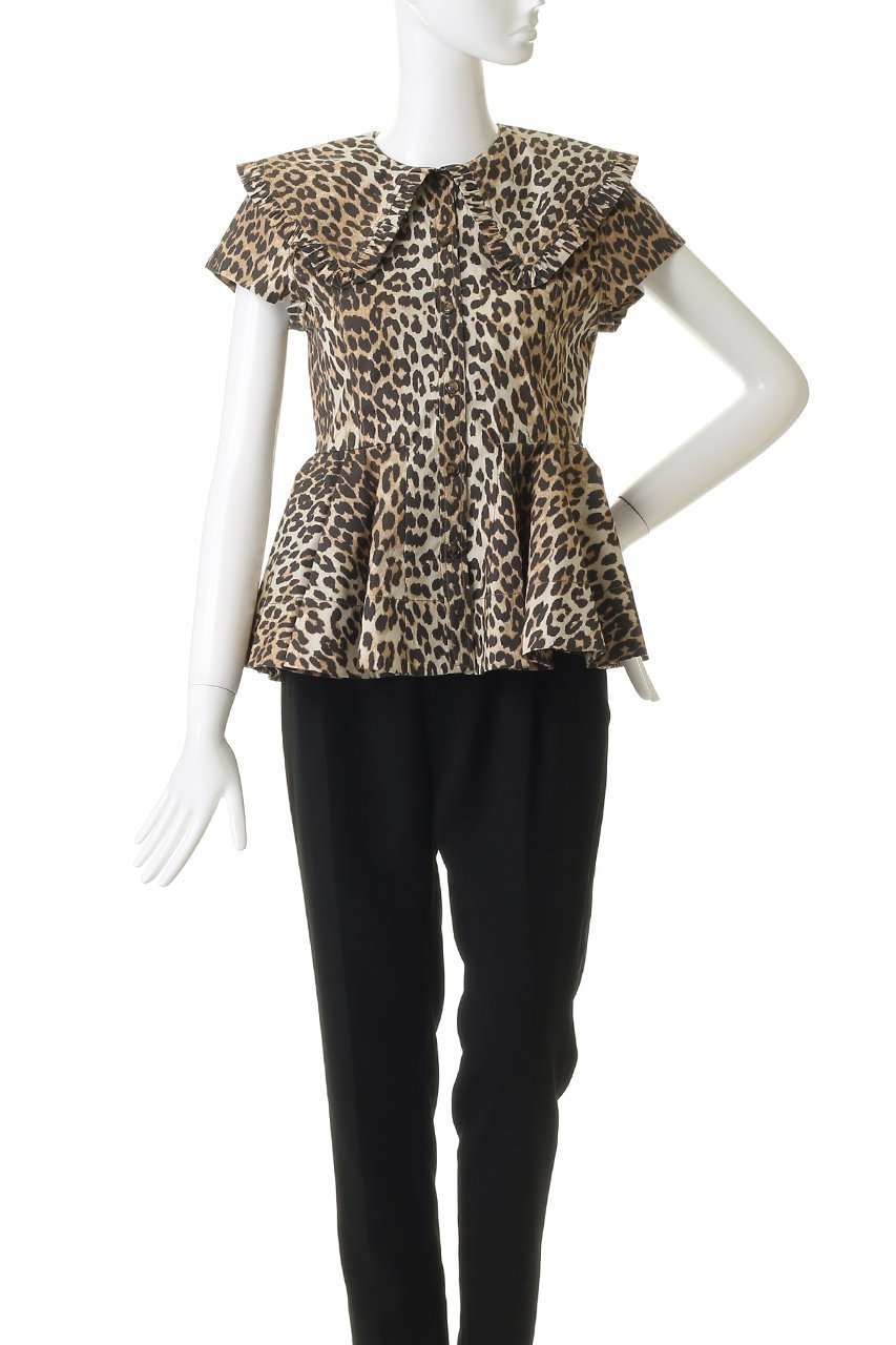 【ガニー/GANNI】のPrinted Stretch Cotton ピーターパン カラー シャツ 人気、トレンドファッション・服の通販 founy(ファニー) 　ファッション　Fashion　レディースファッション　Fashion for Women　トップス・カットソー　Cut & Sew Tops　シャツ・ブラウス・オフィスカジュアル　Elegant Blouses & Button-Ups　ショート　Short, Short Length　スリーブ　Sleeve, Long Sleeve / Short Sleeve　デニム　Denim, Jeans Material　フリル　Frill, Ruffle　フレア　Flare, Flared　ペプラム　Peplum, Flared Hem　other-2|ID: prp329100004875211 ipo3291000000036363428