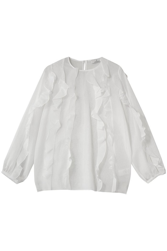 【ジェイドット/j.】の強撚オーガンジー フリルブラウス インテリア・キッズ・メンズ・レディースファッション・服の通販 founy(ファニー) https://founy.com/ ファッション Fashion レディースファッション Fashion for Women トップス・カットソー Cut & Sew Tops シャツ・ブラウス・オフィスカジュアル Elegant Blouses & Button-Ups アシンメトリー Asymmetrical Style オーガンジー Organza Fabric スリーブ Sleeve, Long Sleeve / Short Sleeve フリル Frill, Ruffle ロング Long, Long-Length |ID: prp329100004875239 ipo3291000000036363619