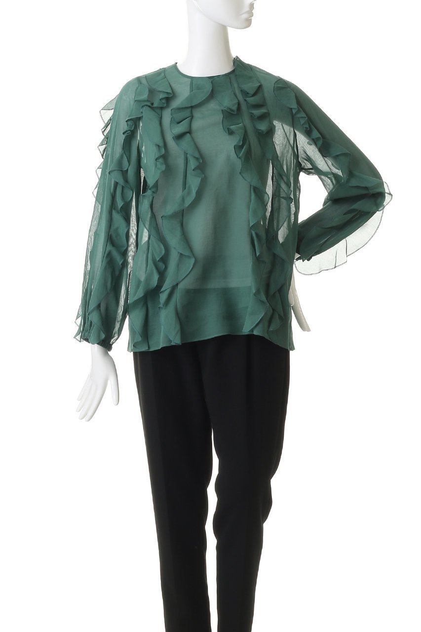 【ジェイドット/j.】の強撚オーガンジー フリルブラウス 人気、トレンドファッション・服の通販 founy(ファニー) 　ファッション　Fashion　レディースファッション　Fashion for Women　トップス・カットソー　Cut & Sew Tops　シャツ・ブラウス・オフィスカジュアル　Elegant Blouses & Button-Ups　アシンメトリー　Asymmetrical Style　オーガンジー　Organza Fabric　スリーブ　Sleeve, Long Sleeve / Short Sleeve　フリル　Frill, Ruffle　ロング　Long, Long-Length　other-2|ID: prp329100004875239 ipo3291000000036363626