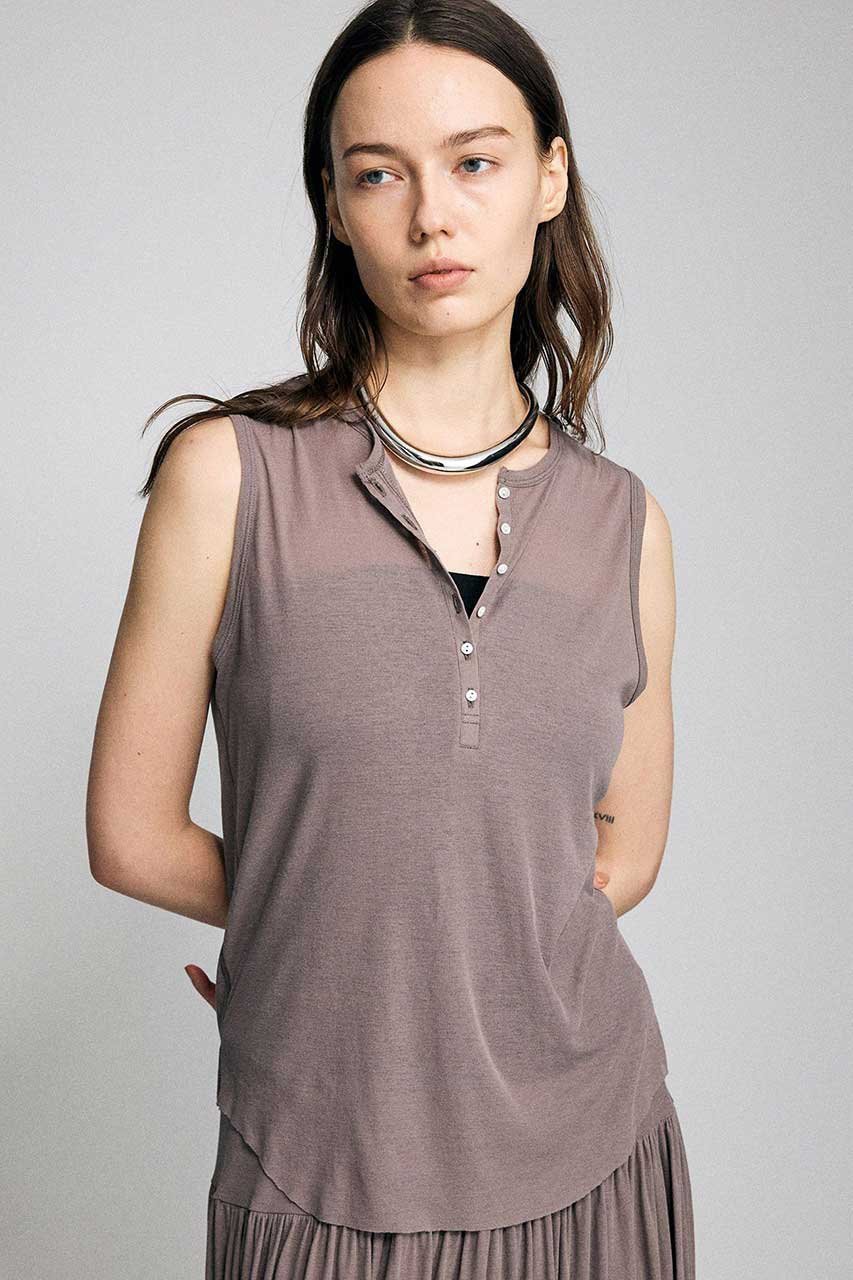 【ブリル/BRILL】のフライスヘンリーノースリーブ インテリア・キッズ・メンズ・レディースファッション・服の通販 founy(ファニー) 　ファッション　Fashion　レディースファッション　Fashion for Women　トップス・カットソー　Cut & Sew Tops　キャミソール&ノースリーブ　Camisoles & Sleeveless Tops　シャツ・ブラウス・オフィスカジュアル　Elegant Blouses & Button-Ups　ロングTシャツ・Tシャツ　Longline T-Shirts & Tees　カットソー・ベーシックTシャツ　Cut-and-Sewn Tops / Stretch Tees & Basics　キャミソール　Camisole, Spaghetti Strap Top　タンク　Tank Top, Sleeveless Top　フィット　Fit, Slim Fit　新作・新入荷　New Arrivals / New In　モカ|ID: prp329100004875286 ipo3291000000036363989