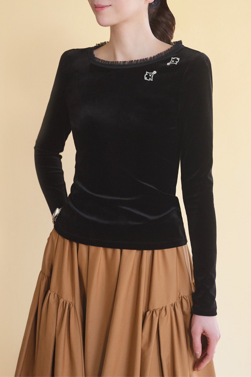 【デイジーリン/DAISY LIN】のVelour Top “Symphony” 人気、トレンドファッション・服の通販 founy(ファニー) 　ファッション　Fashion　レディースファッション　Fashion for Women　トップス・カットソー　Cut & Sew Tops　シャツ・ブラウス・オフィスカジュアル　Elegant Blouses & Button-Ups　ロングTシャツ・Tシャツ　Longline T-Shirts & Tees　カットソー・ベーシックTシャツ　Cut-and-Sewn Tops / Stretch Tees & Basics　ベロアトップス　Velour Tops / Velvet-Look Items　ウォッシャブル　Machine Washable　洗える　Machine Washable　ストレッチ　Stretch, Stretchy Fabric　スリーブ　Sleeve, Long Sleeve / Short Sleeve　フィット　Fit, Slim Fit　フォーマル　Formal, Dressy　ベロア　Velour, Soft Velvet　ロング　Long, Long-Length　エレガント 上品　Elegant　新作・新入荷　New Arrivals / New In　other-4|ID: prp329100004875287 ipo3291000000036364003