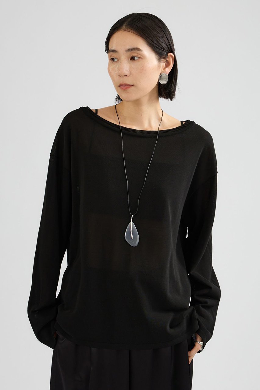 【カオス/Chaos】のシアーダブルカラープルオーバー インテリア・キッズ・メンズ・レディースファッション・服の通販 founy(ファニー) 　ファッション　Fashion　レディースファッション　Fashion for Women　トップス・カットソー　Cut & Sew Tops　シャツ・ブラウス・オフィスカジュアル　Elegant Blouses & Button-Ups　ロングTシャツ・Tシャツ　Longline T-Shirts & Tees　カジュアルプルオーバー・ニットトップス　Pullovers & Knit Tops / Casual Pullovers　カットソー・ベーシックTシャツ　Cut-and-Sewn Tops / Stretch Tees & Basics　なめらか　Smooth, Silky Texture　キュプラ　Cupro, Eco Fabric　シアー　Sheer, See-Through　シンプル　Simple, Minimal　スリーブ　Sleeve, Long Sleeve / Short Sleeve　テクスチャー　Texture, Textured Fabric　バランス　Balance, Style Balance　ルーズ　Loose, Oversized　ロング　Long, Long-Length　エレガント 上品　Elegant　再入荷　Restock / Back in Stock　ブラック|ID: prp329100004875294 ipo3291000000036364046