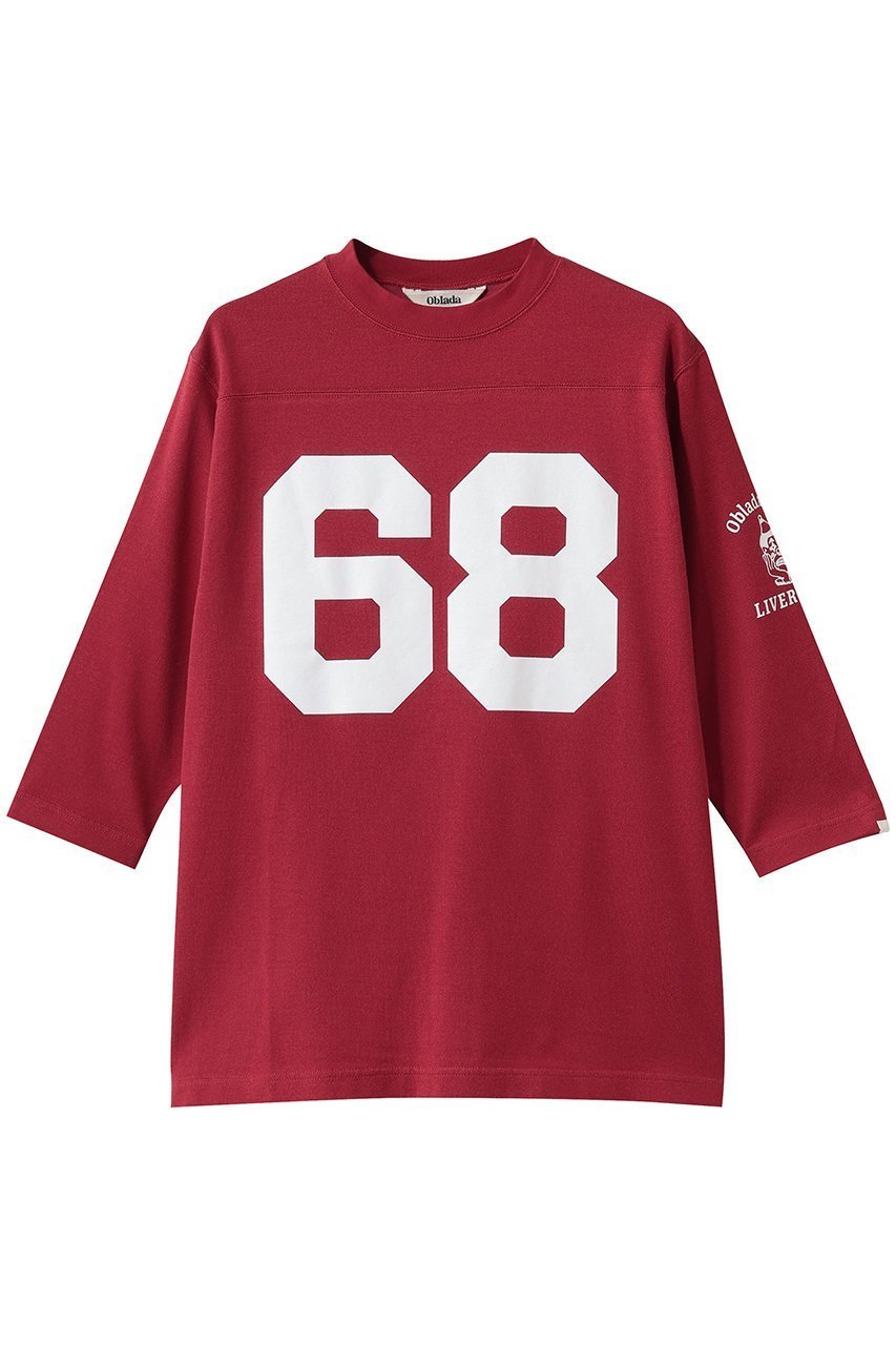 【オブラダ/Oblada】のフットボールTシャツ インテリア・キッズ・メンズ・レディースファッション・服の通販 founy(ファニー) 　ファッション　Fashion　レディースファッション　Fashion for Women　トップス・カットソー　Cut & Sew Tops　シャツ・ブラウス・オフィスカジュアル　Elegant Blouses & Button-Ups　ロングTシャツ・Tシャツ　Longline T-Shirts & Tees　カットソー・ベーシックTシャツ　Cut-and-Sewn Tops / Stretch Tees & Basics　なめらか　Smooth, Silky Texture　スラックス　Slacks, Dress Pants　スリーブ　Sleeve, Long Sleeve / Short Sleeve　バランス　Balance, Style Balance　フェミニン　Feminine, Girly　ロング　Long, Long-Length　ヴィンテージ　Vintage Style　新作・新入荷　New Arrivals / New In　レッド|ID: prp329100004875304 ipo3291000000036364112
