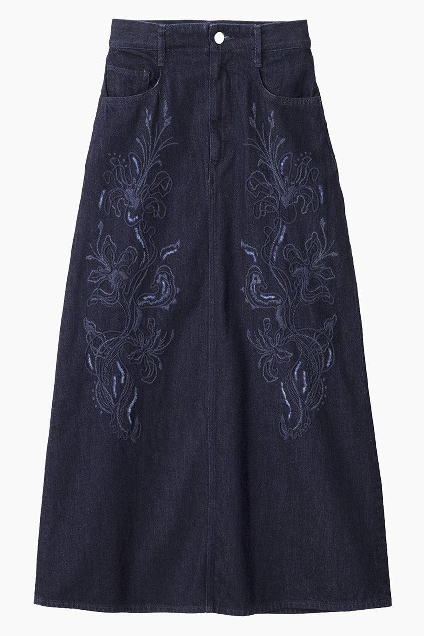 【ミューラル/MURRAL】のNerine エンブロイダード デニム スカート 人気、トレンドファッション・服の通販 founy(ファニー) 　ファッション　Fashion　レディースファッション　Fashion for Women　スカート　Skirts　ロングスカート　Long Skirts / Maxi & Midi Skirts　クラッシュ　Distressed, Crashed Style　シンプル　Simple, Minimal　ダイヤモンド　Diamond, Brilliant Cut　デニム　Denim, Jeans Material　ロング　Long, Long-Length　手描き　Hand-Drawn, Illustrated　新作・新入荷　New Arrivals / New In　 other-1|ID: prp329100004875308 ipo3291000000036364143