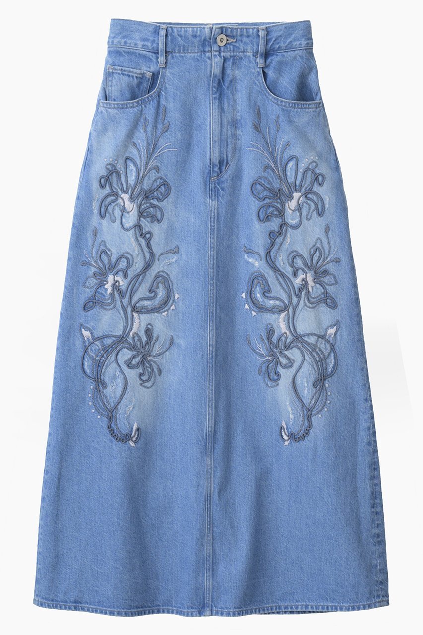 【ミューラル/MURRAL】のNerine エンブロイダード デニム スカート インテリア・キッズ・メンズ・レディースファッション・服の通販 founy(ファニー) 　ファッション　Fashion　レディースファッション　Fashion for Women　スカート　Skirts　ロングスカート　Long Skirts / Maxi & Midi Skirts　クラッシュ　Distressed, Crashed Style　シンプル　Simple, Minimal　ダイヤモンド　Diamond, Brilliant Cut　デニム　Denim, Jeans Material　ロング　Long, Long-Length　手描き　Hand-Drawn, Illustrated　新作・新入荷　New Arrivals / New In　ブルー|ID: prp329100004875309 ipo3291000000036364153