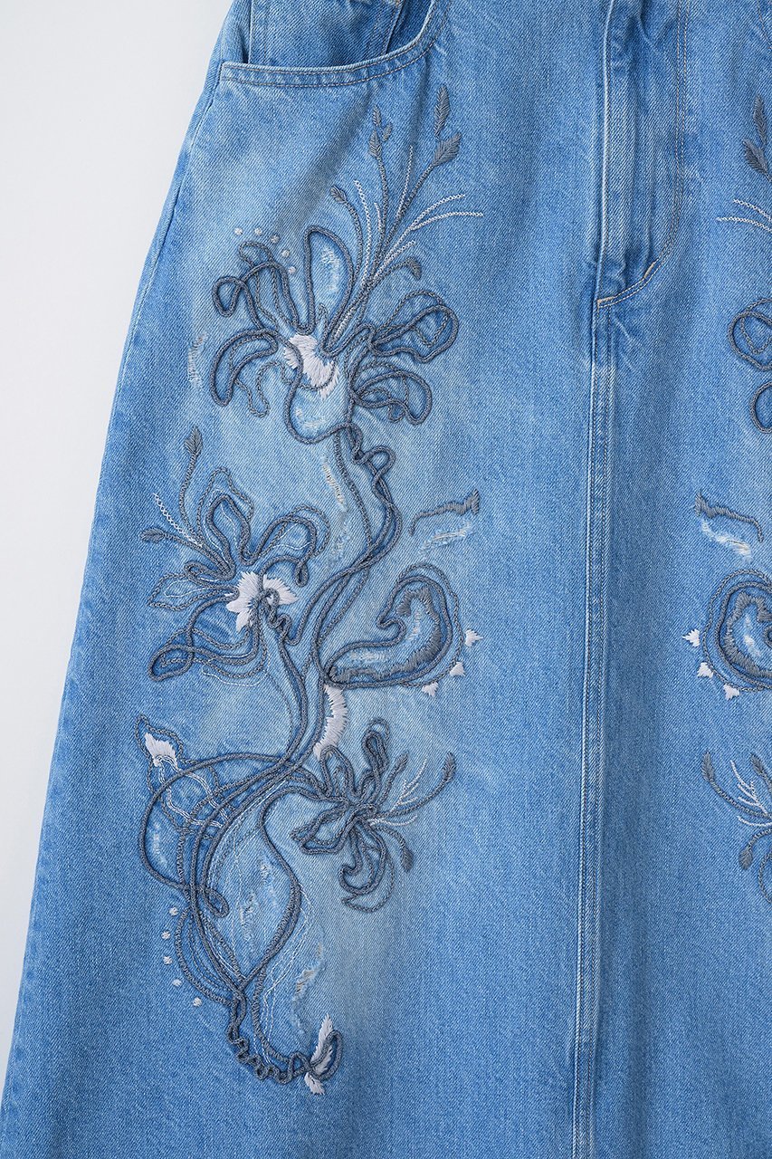 【ミューラル/MURRAL】のNerine エンブロイダード デニム スカート 人気、トレンドファッション・服の通販 founy(ファニー) 　ファッション　Fashion　レディースファッション　Fashion for Women　スカート　Skirts　ロングスカート　Long Skirts / Maxi & Midi Skirts　クラッシュ　Distressed, Crashed Style　シンプル　Simple, Minimal　ダイヤモンド　Diamond, Brilliant Cut　デニム　Denim, Jeans Material　ロング　Long, Long-Length　手描き　Hand-Drawn, Illustrated　新作・新入荷　New Arrivals / New In　other-4|ID: prp329100004875309 ipo3291000000036364156
