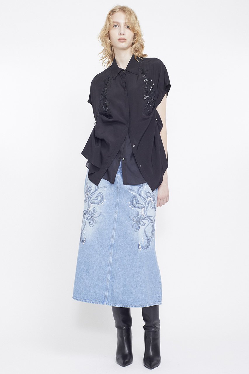 【ミューラル/MURRAL】のNerine エンブロイダード デニム スカート 人気、トレンドファッション・服の通販 founy(ファニー) 　ファッション　Fashion　レディースファッション　Fashion for Women　スカート　Skirts　ロングスカート　Long Skirts / Maxi & Midi Skirts　クラッシュ　Distressed, Crashed Style　シンプル　Simple, Minimal　ダイヤモンド　Diamond, Brilliant Cut　デニム　Denim, Jeans Material　ロング　Long, Long-Length　手描き　Hand-Drawn, Illustrated　新作・新入荷　New Arrivals / New In　other-8|ID: prp329100004875309 ipo3291000000036364162