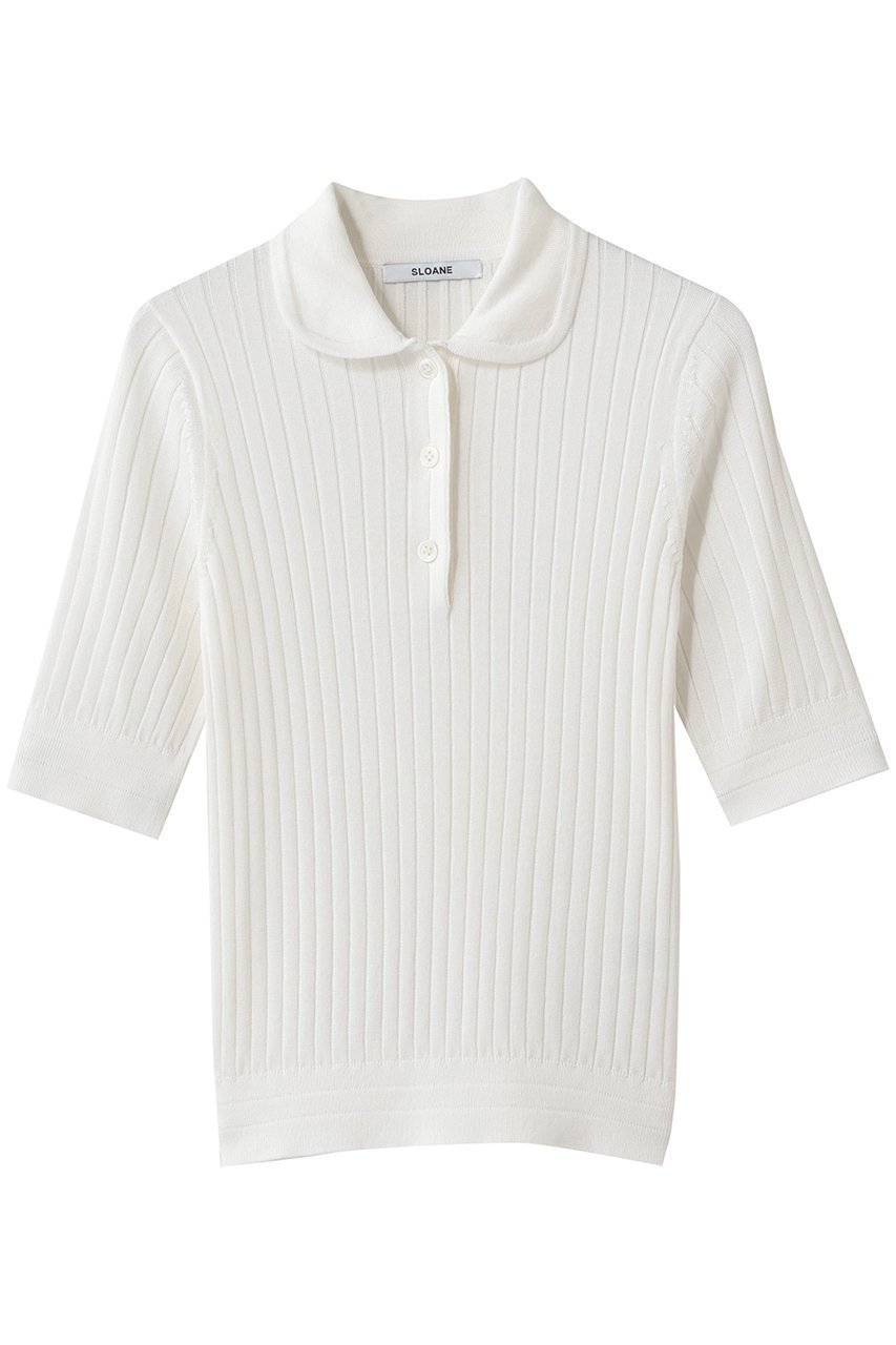 【スローン/SLOANE】の12Gワイドリブ コットン×ポリエステル5分袖丸襟ポロ インテリア・キッズ・メンズ・レディースファッション・服の通販 founy(ファニー) 　ファッション　Fashion　レディースファッション　Fashion for Women　トップス・カットソー　Cut & Sew Tops　シャツ・ブラウス・オフィスカジュアル　Elegant Blouses & Button-Ups　ポロシャツ・きれいめカジュアル　Smart-Casual Polo Tops　フィット　Fit, Slim Fit　ポロシャツ　Polo Shirt, Collared Tee　ワイドリブ　Wide Rib, Wide Ribbed Knit　エレガント 上品　Elegant　夏　Summer　新作・新入荷　New Arrivals / New In　ホワイト|ID: prp329100004875345 ipo3291000000036364392