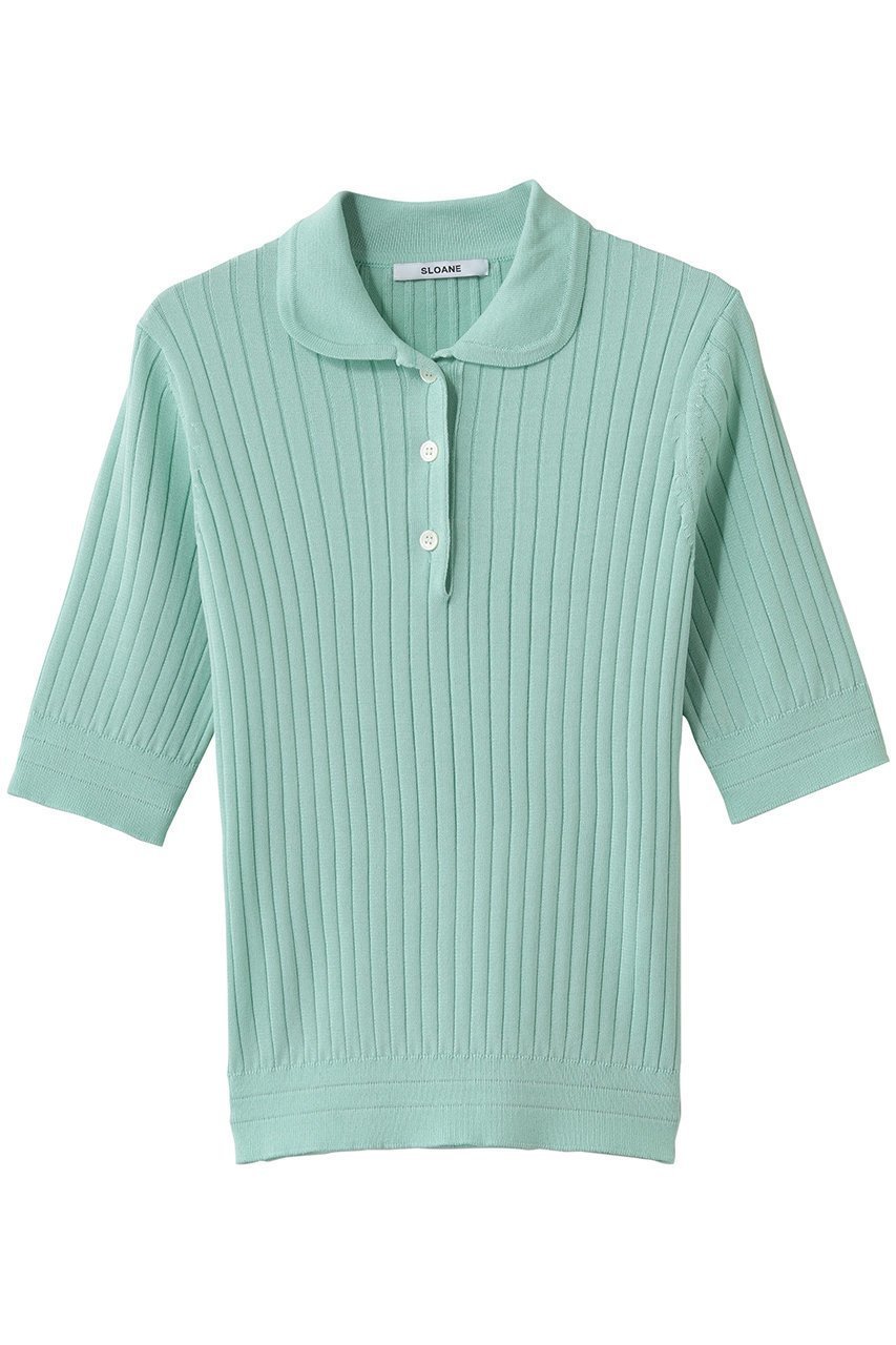 【スローン/SLOANE】の12Gワイドリブ コットン×ポリエステル5分袖丸襟ポロ インテリア・キッズ・メンズ・レディースファッション・服の通販 founy(ファニー) 　ファッション　Fashion　レディースファッション　Fashion for Women　トップス・カットソー　Cut & Sew Tops　シャツ・ブラウス・オフィスカジュアル　Elegant Blouses & Button-Ups　ポロシャツ・きれいめカジュアル　Smart-Casual Polo Tops　フィット　Fit, Slim Fit　ポロシャツ　Polo Shirt, Collared Tee　ワイドリブ　Wide Rib, Wide Ribbed Knit　エレガント 上品　Elegant　夏　Summer　新作・新入荷　New Arrivals / New In　ミント|ID: prp329100004875345 ipo3291000000036364393