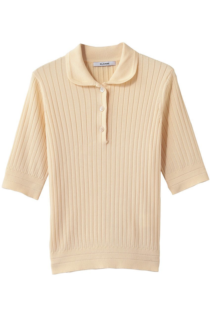 【スローン/SLOANE】の12Gワイドリブ コットン×ポリエステル5分袖丸襟ポロ インテリア・キッズ・メンズ・レディースファッション・服の通販 founy(ファニー) 　ファッション　Fashion　レディースファッション　Fashion for Women　トップス・カットソー　Cut & Sew Tops　シャツ・ブラウス・オフィスカジュアル　Elegant Blouses & Button-Ups　ポロシャツ・きれいめカジュアル　Smart-Casual Polo Tops　フィット　Fit, Slim Fit　ポロシャツ　Polo Shirt, Collared Tee　ワイドリブ　Wide Rib, Wide Ribbed Knit　エレガント 上品　Elegant　夏　Summer　新作・新入荷　New Arrivals / New In　クリーム|ID: prp329100004875345 ipo3291000000036364394