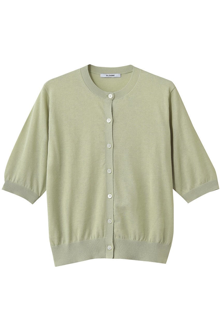 【スローン/SLOANE】の16G天竺 リサイクルポリエステル×コットン 6分袖 クルーネックカーディガン インテリア・キッズ・メンズ・レディースファッション・服の通販 founy(ファニー) 　ファッション　Fashion　レディースファッション　Fashion for Women　トップス・カットソー　Cut & Sew Tops　カーディガン・羽織り　Layered Style Cardigans　シャツ・ブラウス・オフィスカジュアル　Elegant Blouses & Button-Ups　ロングTシャツ・Tシャツ　Longline T-Shirts & Tees　カットソー・ベーシックTシャツ　Cut-and-Sewn Tops / Stretch Tees & Basics　カーディガン　Cardigan, Knitwear　新作・新入荷　New Arrivals / New In　ライトグリーン|ID: prp329100004875348 ipo3291000000036364411