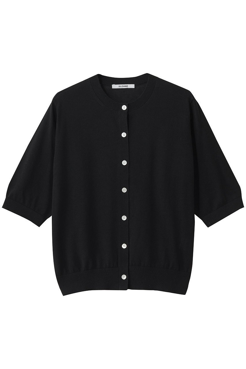 【スローン/SLOANE】の16G天竺 リサイクルポリエステル×コットン 6分袖 クルーネックカーディガン インテリア・キッズ・メンズ・レディースファッション・服の通販 founy(ファニー) 　ファッション　Fashion　レディースファッション　Fashion for Women　トップス・カットソー　Cut & Sew Tops　カーディガン・羽織り　Layered Style Cardigans　シャツ・ブラウス・オフィスカジュアル　Elegant Blouses & Button-Ups　ロングTシャツ・Tシャツ　Longline T-Shirts & Tees　カットソー・ベーシックTシャツ　Cut-and-Sewn Tops / Stretch Tees & Basics　カーディガン　Cardigan, Knitwear　新作・新入荷　New Arrivals / New In　ブラック|ID: prp329100004875348 ipo3291000000036364412