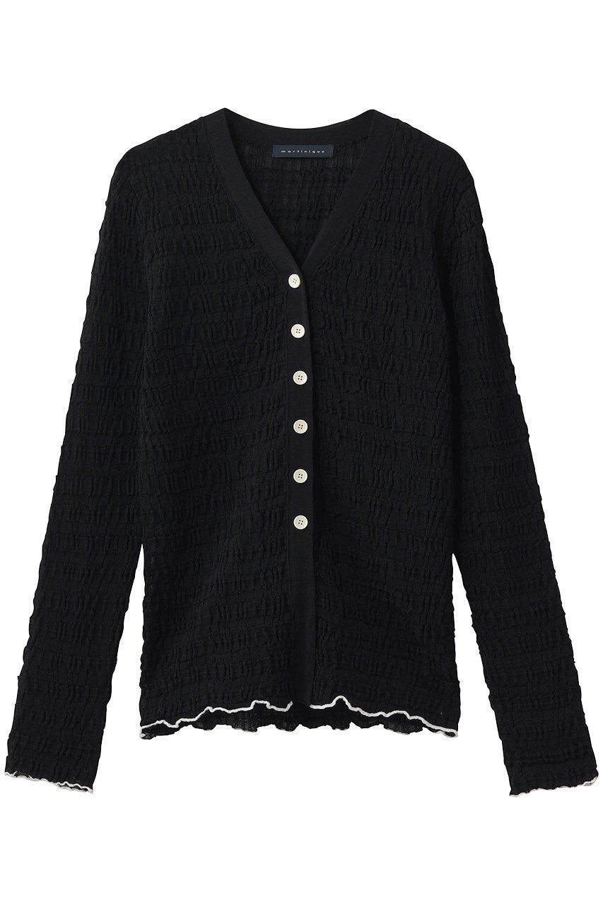 【マルティニーク/martinique】のジャガードカーディガン インテリア・キッズ・メンズ・レディースファッション・服の通販 founy(ファニー) 　ファッション　Fashion　レディースファッション　Fashion for Women　トップス・カットソー　Cut & Sew Tops　ニット　Knit Tops & Sweaters　カーディガン・羽織り　Layered Style Cardigans　インナー　Innerwear　カーディガン　Cardigan, Knitwear　ジャカード／ジャガード　Jacquard, Woven Pattern　チェック　Check, Plaid, Tartan　フィット　Fit, Slim Fit　モダン　Modern, Contemporary　新作・新入荷　New Arrivals / New In　ブラック|ID: prp329100004875360 ipo3291000000036364491