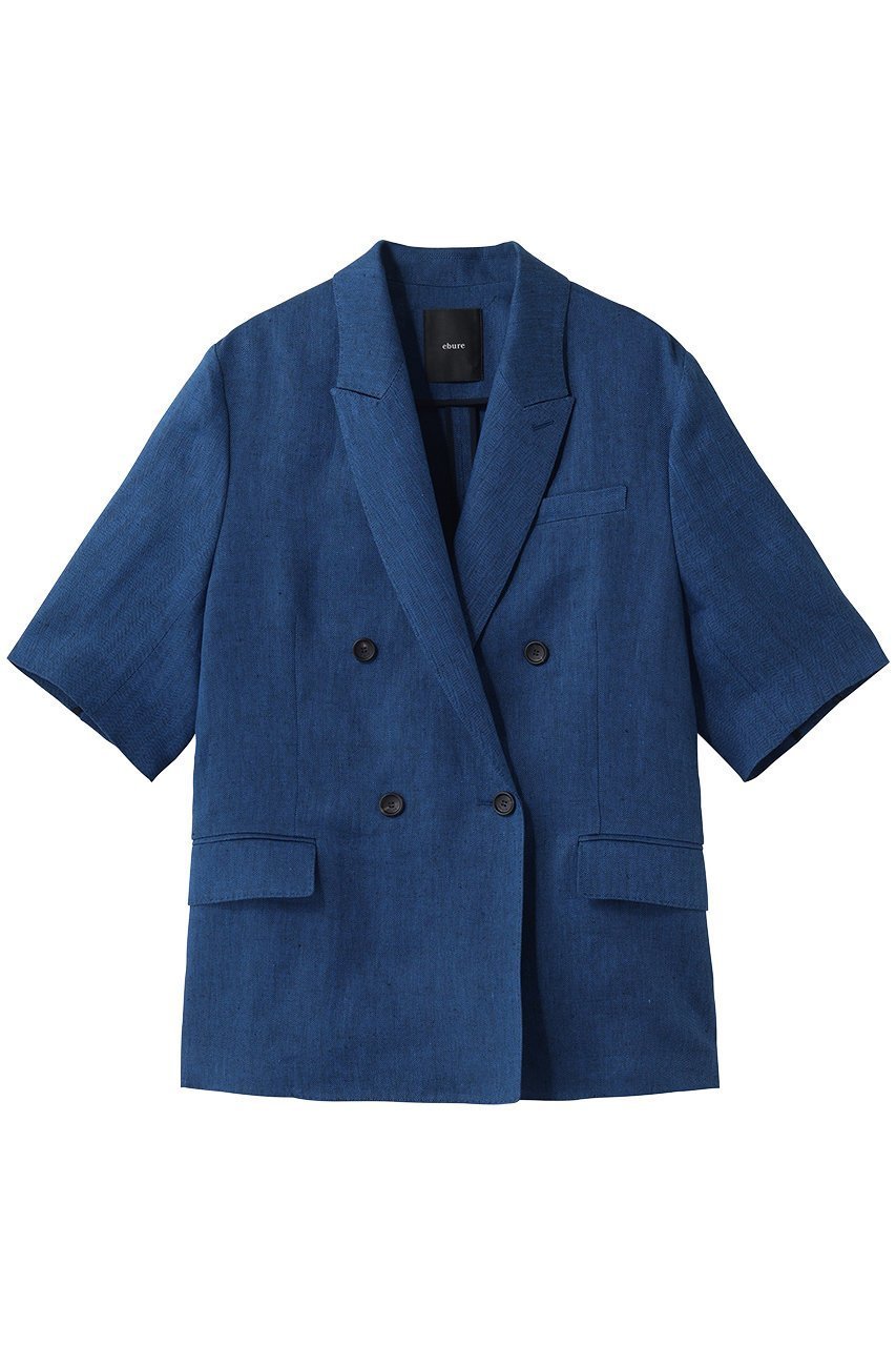 【エブール/ebure】のピュアリネンヘリンボーン 半袖ジャケット インテリア・キッズ・メンズ・レディースファッション・服の通販 founy(ファニー) 　ファッション　Fashion　レディースファッション　Fashion for Women　アウター　Coat / Outerwear Collection　レディースジャケット・軽アウター　Jackets　イタリア　Italy　ジャケット　Jacket, Outerwear　ダブル　Double, Double-Breasted　リネン　Linen, Linen Fabric　エレガント 上品　Elegant　半袖　Short Sleeve, Half Sleeve　夏　Summer　新作・新入荷　New Arrivals / New In　春　Spring　ブルー|ID: prp329100004875377 ipo3291000000036364603