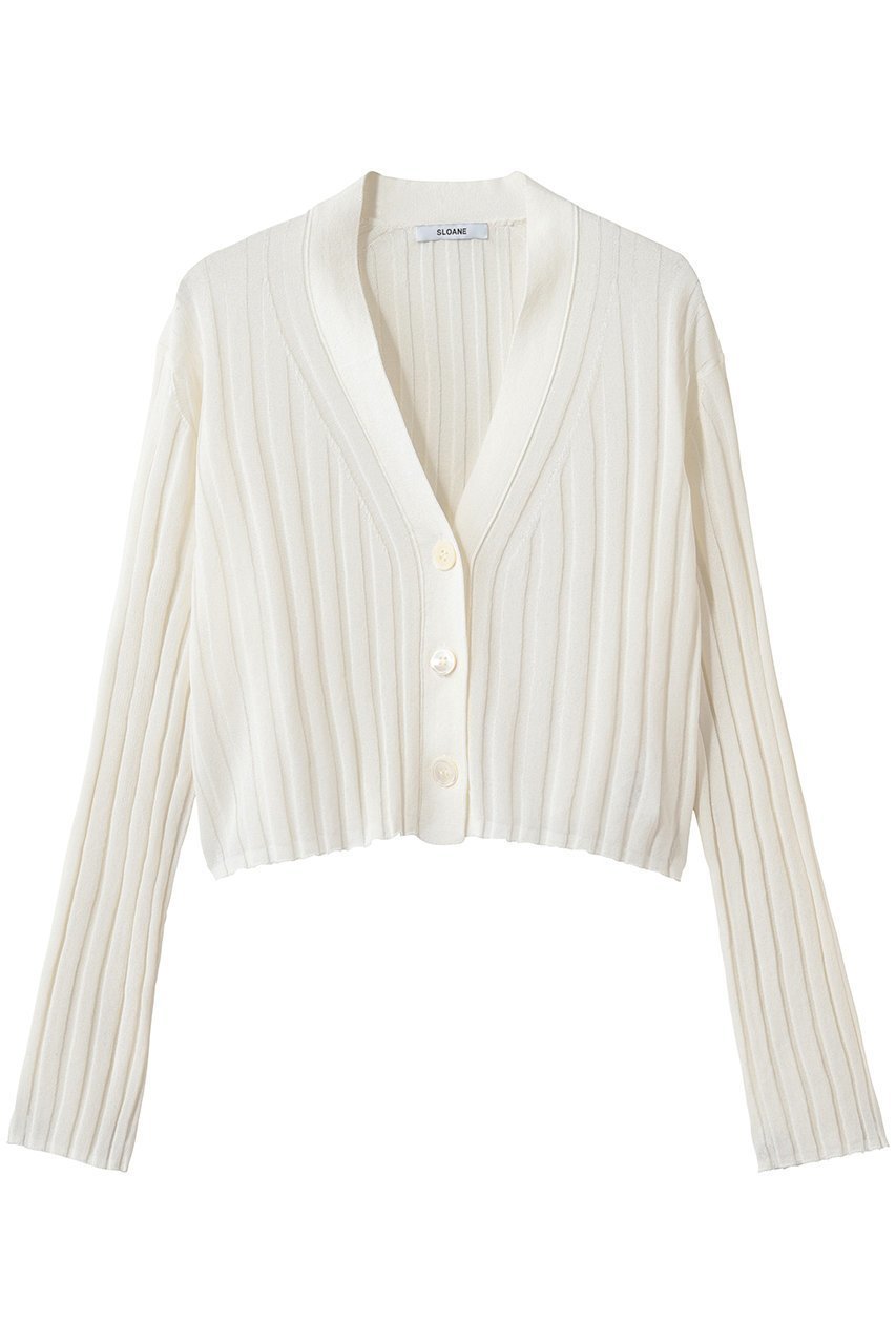 【スローン/SLOANE】の14Gワイドリブ 和紙×ポリエステル ショート丈Vネックカーディガン インテリア・キッズ・メンズ・レディースファッション・服の通販 founy(ファニー) 　ファッション　Fashion　レディースファッション　Fashion for Women　トップス・カットソー　Cut & Sew Tops　ニット　Knit Tops & Sweaters　カーディガン・羽織り　Layered Style Cardigans　Vネックトップス　V-Neck Tops / V-Cut Neckline Shirts　カーディガン　Cardigan, Knitwear　ショート　Short, Short Length　トレンド　Trend, Trending Now　ボトム　Bottoms, Lower Wear　ワイドリブ　Wide Rib, Wide Ribbed Knit　再入荷　Restock / Back in Stock　軽量　Lightweight, Ultra Light　ホワイト|ID: prp329100004875401 ipo3291000000036364764