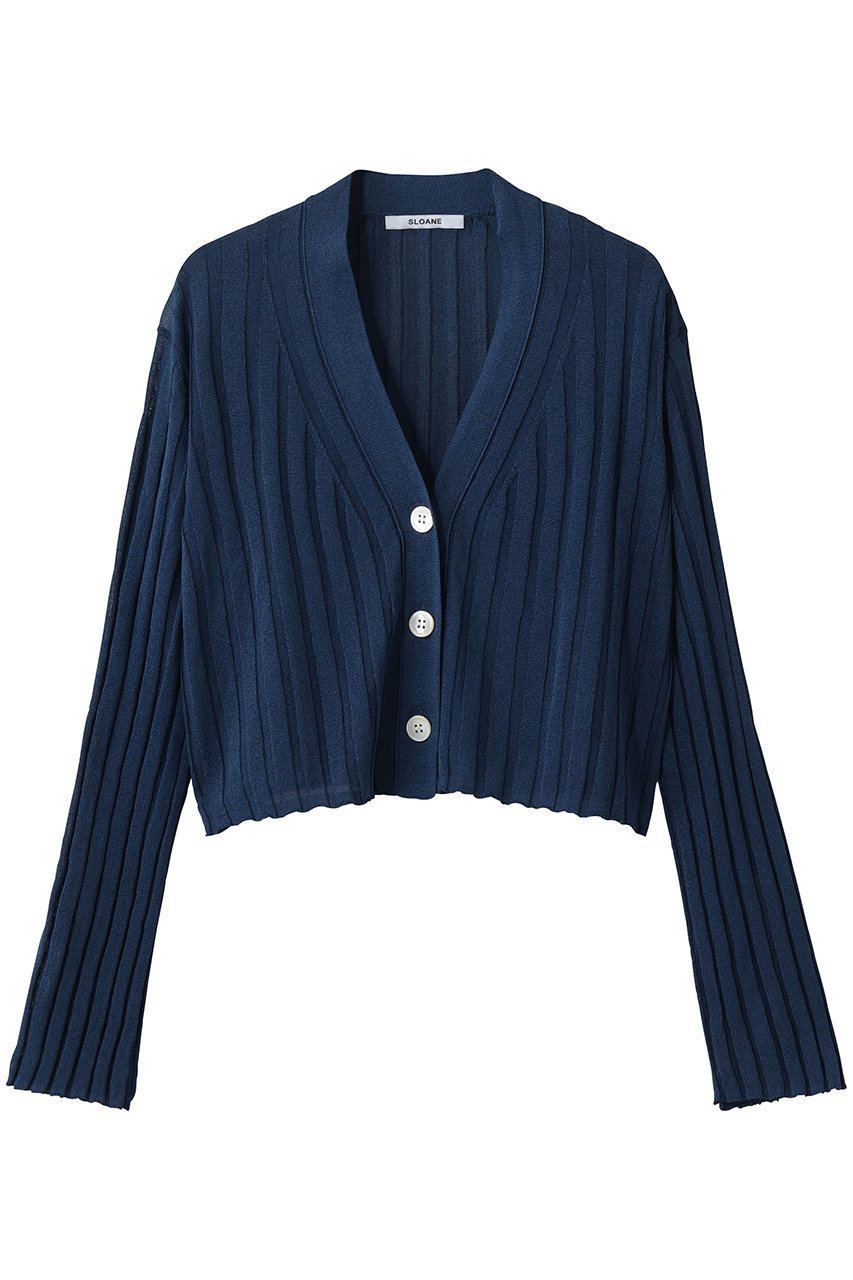 【スローン/SLOANE】の14Gワイドリブ 和紙×ポリエステル ショート丈Vネックカーディガン インテリア・キッズ・メンズ・レディースファッション・服の通販 founy(ファニー) 　ファッション　Fashion　レディースファッション　Fashion for Women　トップス・カットソー　Cut & Sew Tops　ニット　Knit Tops & Sweaters　カーディガン・羽織り　Layered Style Cardigans　Vネックトップス　V-Neck Tops / V-Cut Neckline Shirts　カーディガン　Cardigan, Knitwear　ショート　Short, Short Length　トレンド　Trend, Trending Now　ボトム　Bottoms, Lower Wear　ワイドリブ　Wide Rib, Wide Ribbed Knit　再入荷　Restock / Back in Stock　軽量　Lightweight, Ultra Light　ブルー|ID: prp329100004875401 ipo3291000000036364767