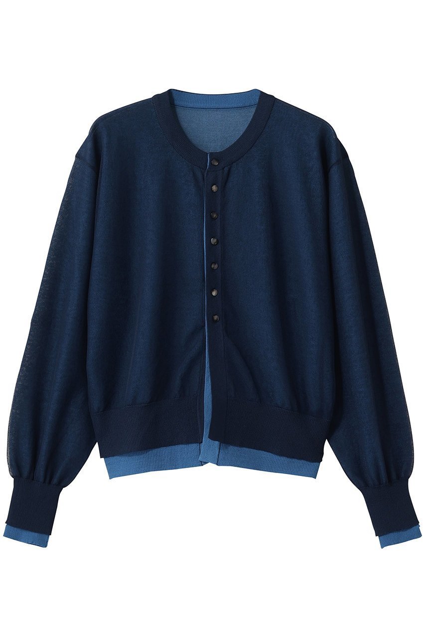 【エリオポール/heliopole】のレイヤードニットリバーシブルカーディガン インテリア・キッズ・メンズ・レディースファッション・服の通販 founy(ファニー) 　ファッション　Fashion　レディースファッション　Fashion for Women　トップス・カットソー　Cut & Sew Tops　ニット　Knit Tops & Sweaters　カーディガン・羽織り　Layered Style Cardigans　カーディガン　Cardigan, Knitwear　シアー　Sheer, See-Through　新作・新入荷　New Arrivals / New In　春　Spring　ネイビー|ID: prp329100004875425 ipo3291000000036364925