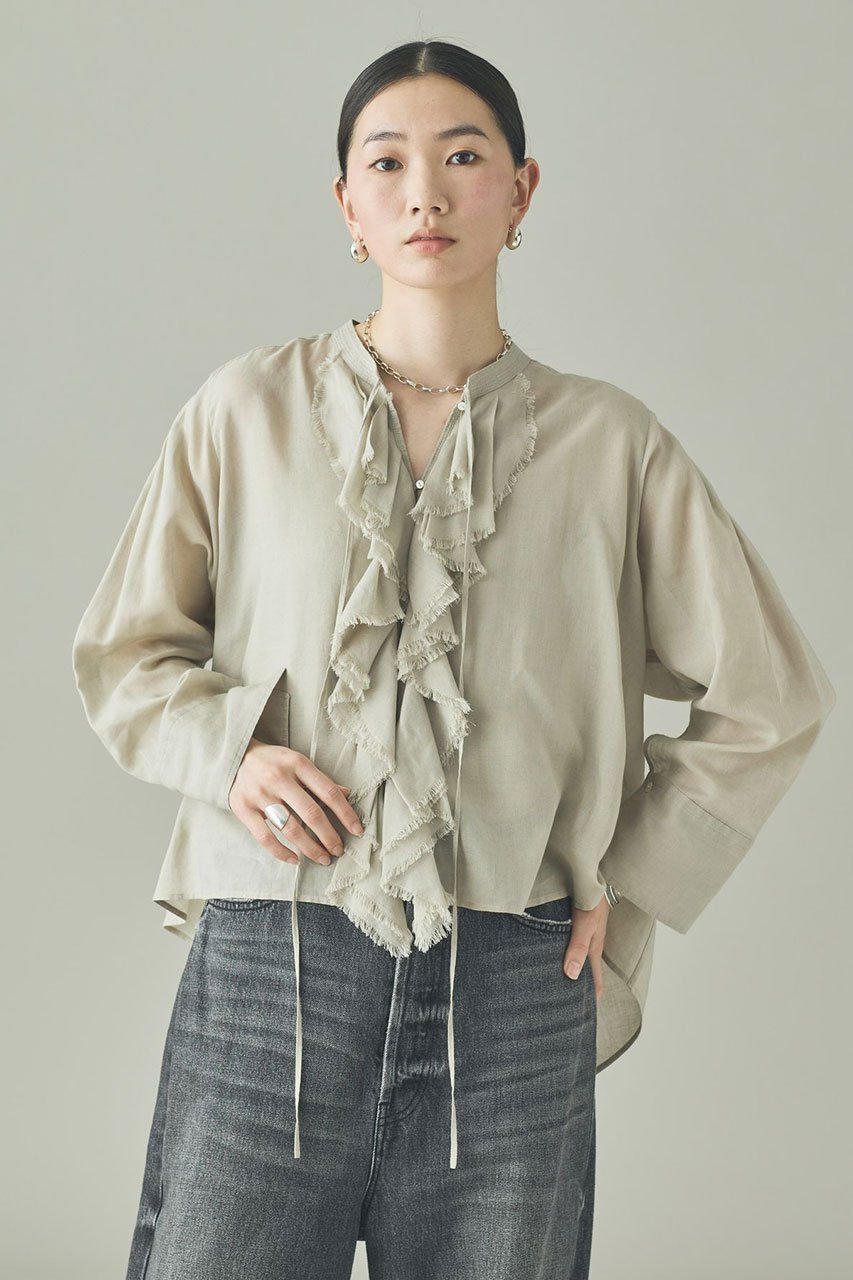 【カレンソロジー/Curensology】のWSBLラミーフリルブラウス 人気、トレンドファッション・服の通販 founy(ファニー) 　ファッション　Fashion　レディースファッション　Fashion for Women　トップス・カットソー　Cut & Sew Tops　シャツ・ブラウス・オフィスカジュアル　Elegant Blouses & Button-Ups　おすすめ　Recommended / Our Picks　インナー　Innerwear　ウォッシャブル　Machine Washable　カットソー　Cut and Sewn Top　ジャケット　Jacket, Outerwear　スリーブ　Sleeve, Long Sleeve / Short Sleeve　バランス　Balance, Style Balance　フリル　Frill, Ruffle　フロント　Front, Front Design　ロング　Long, Long-Length　新作・新入荷　New Arrivals / New In　other-2|ID: prp329100004875443 ipo3291000000036365061