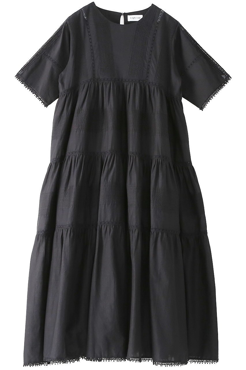 【アユーシ/AAYUSHI】のティアードコットンボイルワンピース インテリア・キッズ・メンズ・レディースファッション・服の通販 founy(ファニー) 　ファッション　Fashion　レディースファッション　Fashion for Women　ワンピース　Dresses　チュニック　Tunic Tops & Dresses　インド　Indian Textile　カーディガン　Cardigan, Knitwear　シンプル　Simple, Minimal　ジャケット　Jacket, Outerwear　チュニック　Tunic, Long Top　ティアード　Tiered, Tiered Style　ティアードワンピース　Tiered Dress, Flared Dress　バランス　Balance, Style Balance　フロント　Front, Front Design　ルーズ　Loose, Oversized　レース　Lace, Lace Fabric　ロング　Long, Long-Length　夏　Summer　新作・新入荷　New Arrivals / New In　ブラック|ID: prp329100004875452 ipo3291000000036365119