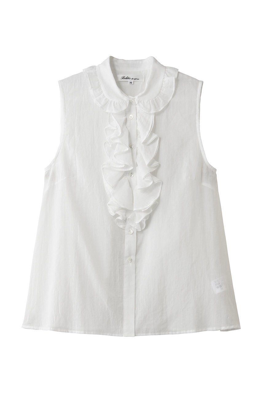 【ビリティス ディセッタン/Bilitis dix-sept ans】のラッフルノースリーブブラウス 人気、トレンドファッション・服の通販 founy(ファニー) 　ファッション　Fashion　レディースファッション　Fashion for Women　トップス・カットソー　Cut & Sew Tops　キャミソール&ノースリーブ　Camisoles & Sleeveless Tops　シャツ・ブラウス・オフィスカジュアル　Elegant Blouses & Button-Ups　センター　Center, Center Line　デニム　Denim, Jeans Material　ノースリーブ　Sleeveless, No-Sleeve　フレア　Flare, Flared　フロント　Front, Front Design　エレガント 上品　Elegant　新作・新入荷　New Arrivals / New In　 other-1|ID: prp329100004875516 ipo3291000000036365563