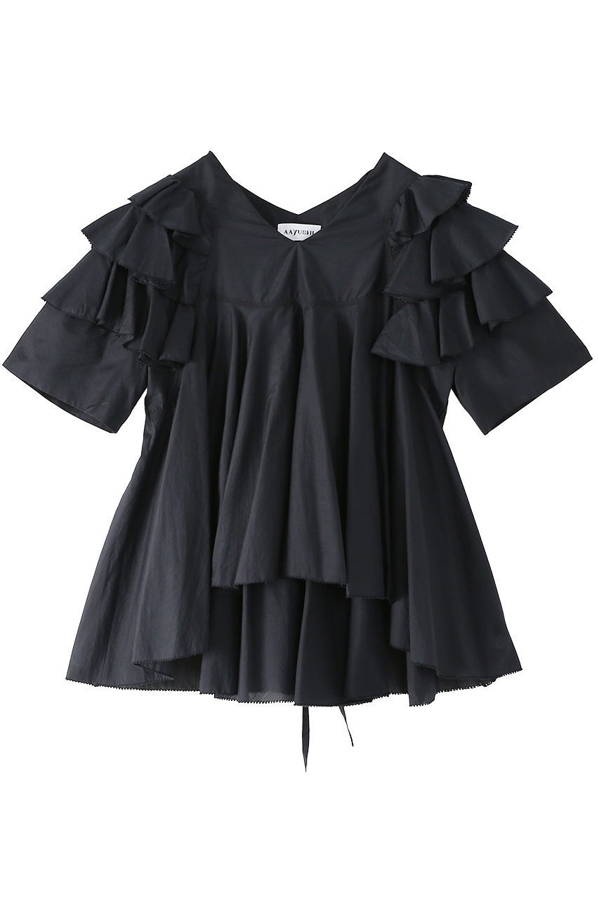 【アユーシ/AAYUSHI】のダブルラッフルブラウス インテリア・キッズ・メンズ・レディースファッション・服の通販 founy(ファニー) 　ファッション　Fashion　レディースファッション　Fashion for Women　トップス・カットソー　Cut & Sew Tops　シャツ・ブラウス・オフィスカジュアル　Elegant Blouses & Button-Ups　インド　Indian Textile　ショート　Short, Short Length　シルク　Silk, 100% Silk　スラックス　Slacks, Dress Pants　スリーブ　Sleeve, Long Sleeve / Short Sleeve　ダウン　Down, Puffer　デニム　Denim, Jeans Material　バランス　Balance, Style Balance　モダン　Modern, Contemporary　ラッフル　Ruffle, Frill　おすすめ　Recommended / Our Picks　エレガント 上品　Elegant　新作・新入荷　New Arrivals / New In　ブラック|ID: prp329100004875606 ipo3291000000036366202