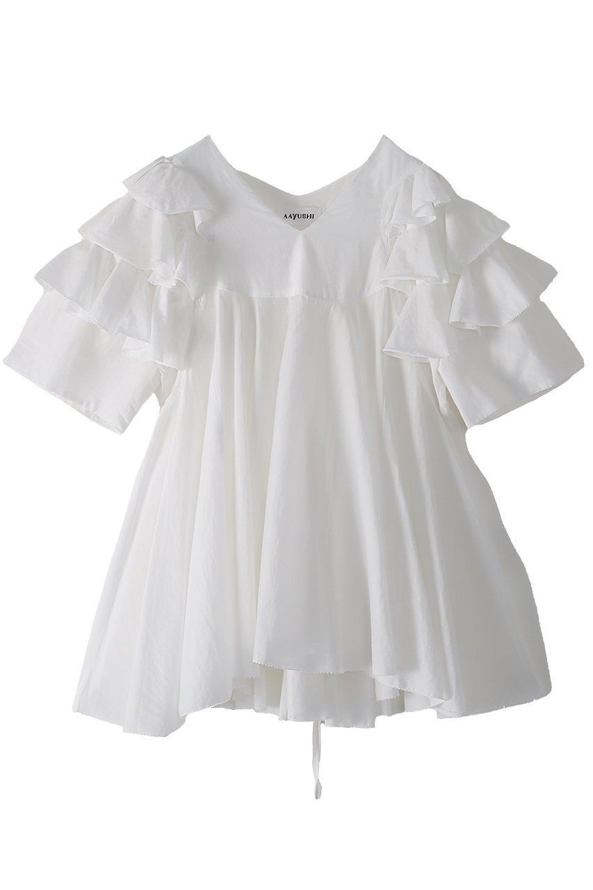 【アユーシ/AAYUSHI】のダブルラッフルブラウス インテリア・キッズ・メンズ・レディースファッション・服の通販 founy(ファニー) 　ファッション　Fashion　レディースファッション　Fashion for Women　トップス・カットソー　Cut & Sew Tops　シャツ・ブラウス・オフィスカジュアル　Elegant Blouses & Button-Ups　インド　Indian Textile　ショート　Short, Short Length　シルク　Silk, 100% Silk　スラックス　Slacks, Dress Pants　スリーブ　Sleeve, Long Sleeve / Short Sleeve　ダウン　Down, Puffer　デニム　Denim, Jeans Material　バランス　Balance, Style Balance　モダン　Modern, Contemporary　ラッフル　Ruffle, Frill　おすすめ　Recommended / Our Picks　エレガント 上品　Elegant　新作・新入荷　New Arrivals / New In　ホワイト|ID: prp329100004875606 ipo3291000000036366203