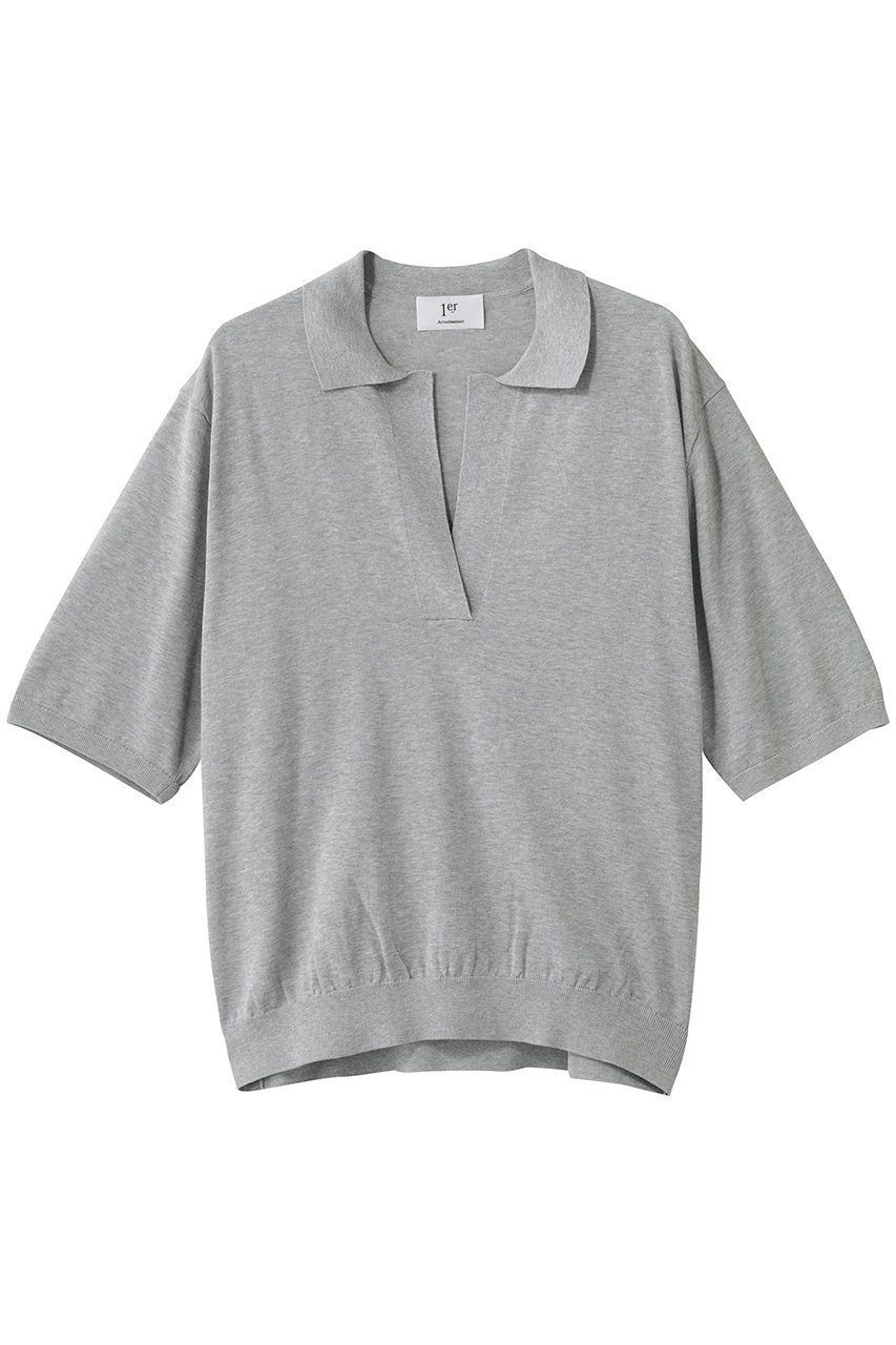 【プルミエ アロンディスモン/1er Arrondissement】のスキッパーショートスリーブニット 人気、トレンドファッション・服の通販 founy(ファニー) 　ファッション　Fashion　レディースファッション　Fashion for Women　トップス・カットソー　Cut & Sew Tops　ニット　Knit Tops & Sweaters　カジュアルプルオーバー・ニットトップス　Pullovers & Knit Tops / Casual Pullovers　スキッパー　Skipper, Open Collar　デコルテ　Décolleté, Neckline　デニム　Denim, Jeans Material　エレガント 上品　Elegant　新作・新入荷　New Arrivals / New In　 other-1|ID: prp329100004875676 ipo3291000000036366717