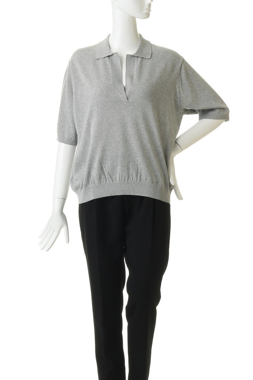 【プルミエ アロンディスモン/1er Arrondissement】のスキッパーショートスリーブニット 人気、トレンドファッション・服の通販 founy(ファニー) 　ファッション　Fashion　レディースファッション　Fashion for Women　トップス・カットソー　Cut & Sew Tops　ニット　Knit Tops & Sweaters　カジュアルプルオーバー・ニットトップス　Pullovers & Knit Tops / Casual Pullovers　スキッパー　Skipper, Open Collar　デコルテ　Décolleté, Neckline　デニム　Denim, Jeans Material　エレガント 上品　Elegant　新作・新入荷　New Arrivals / New In　other-2|ID: prp329100004875676 ipo3291000000036366720